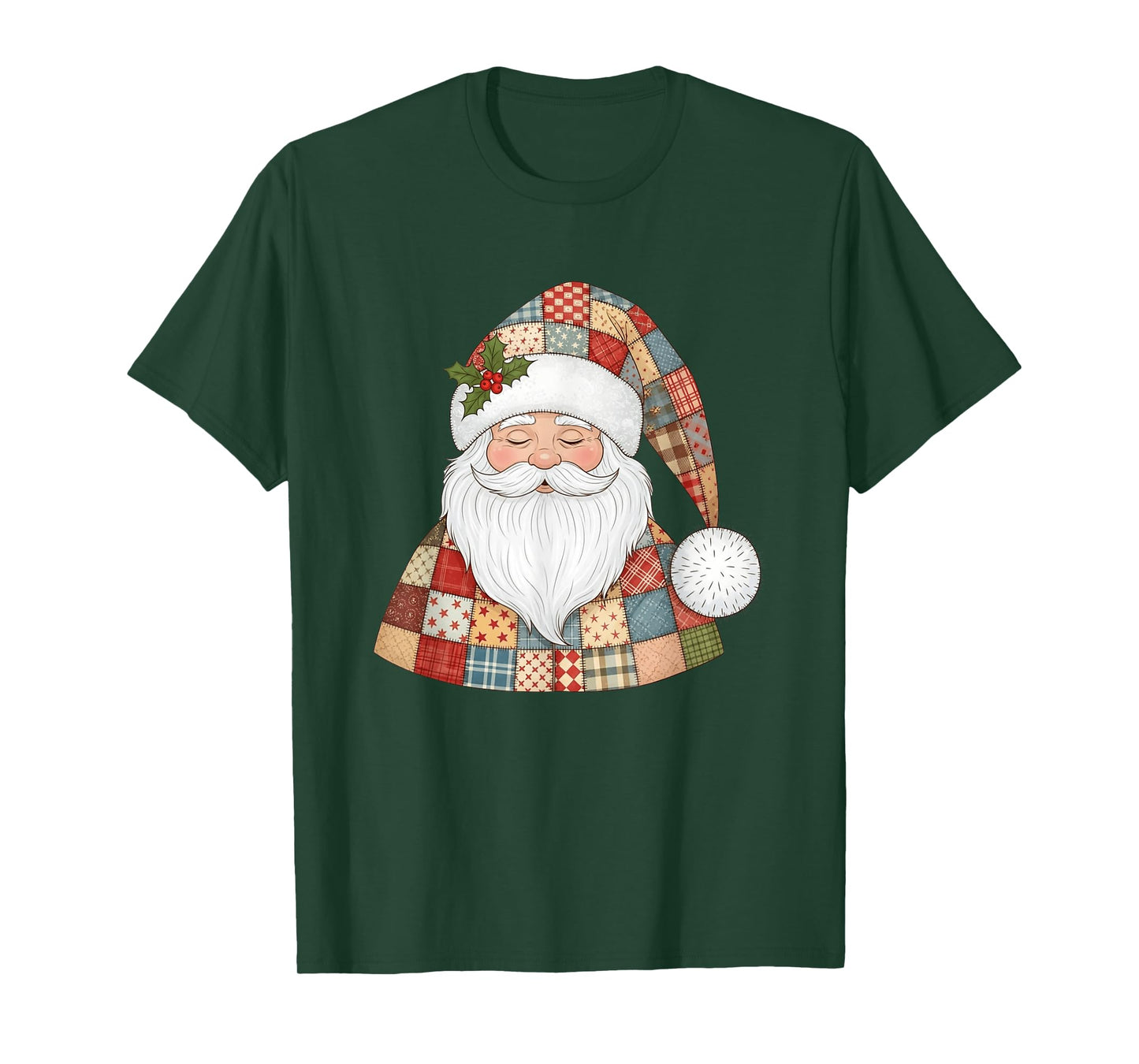 Cozy Patchwork Santa Claus Design T-Shirt