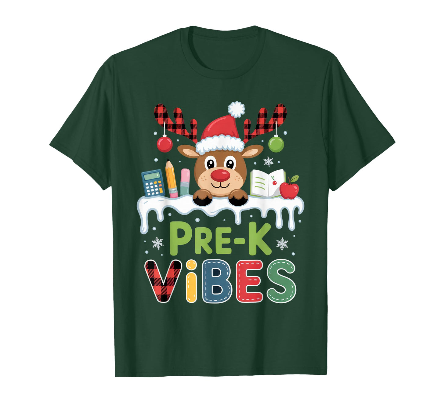 Pre-K Vibes Christmas Rudolph Preschool Fun Holiday Spirit T-Shirt