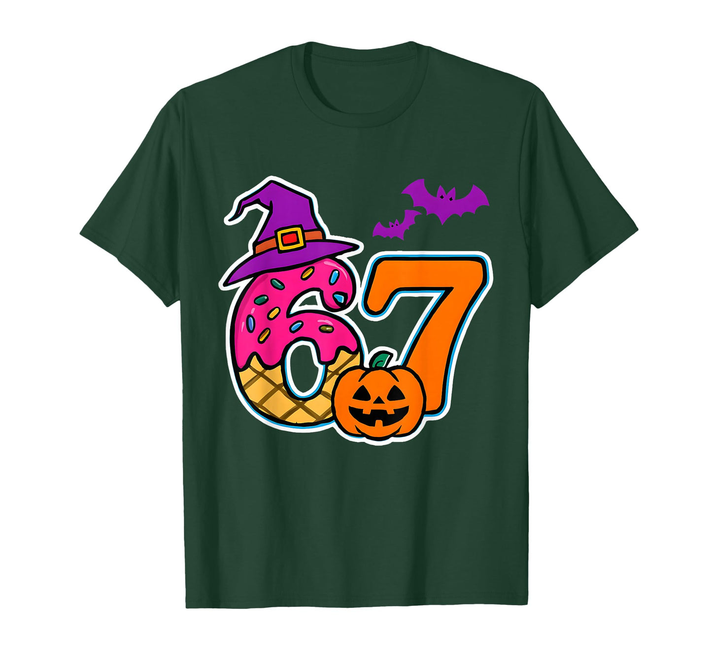 Halloween Number 67 Pumpkins Bats Witch Hat Candy Seven T-Shirt