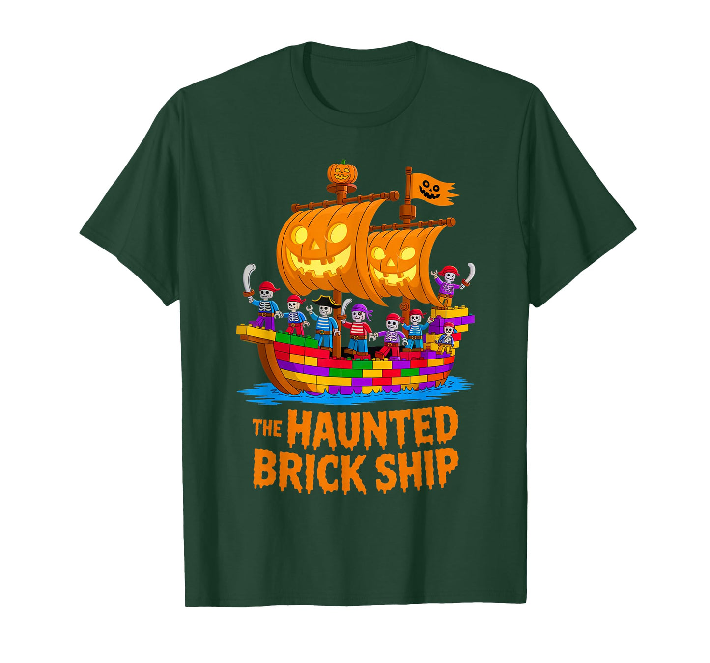 Halloween Bricks Pirate Skeleton Builder Blocks Building Toy T-Shirt