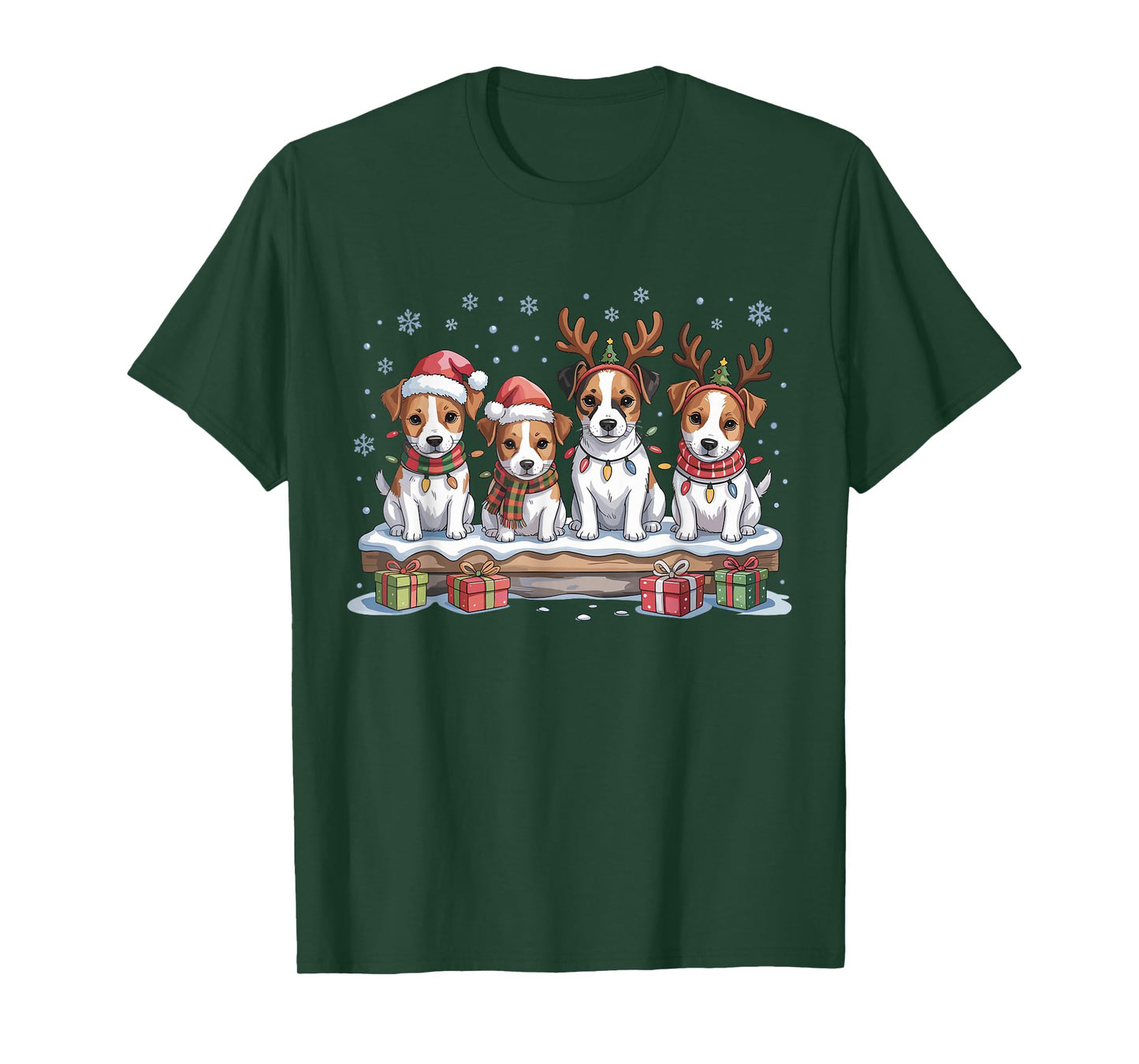 Cute Jack Russell Christmas Puppies Dog Lovers Funny Holiday T-Shirt