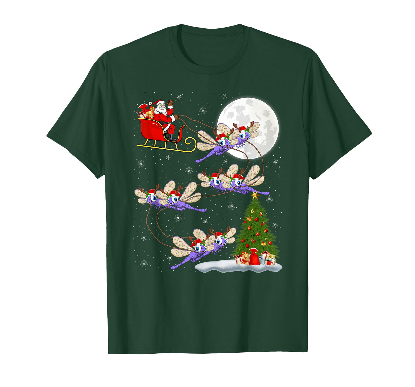 Dragonfly Santa Sleigh Flying Funny Magical Christmas T-Shirt