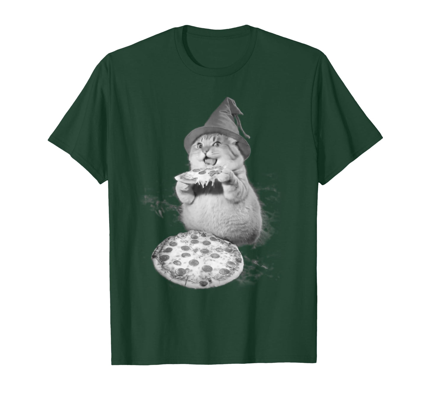 Vintage 90s Wizard Cat Eat Pizza Weird Funny Halloween Meme T-Shirt