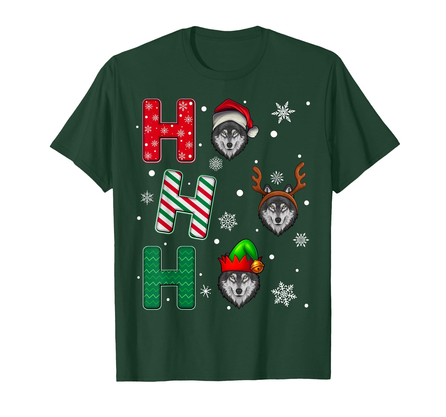 Ho Ho Ho Wolf Animal Christmas Santa Elf Xmas T-Shirt