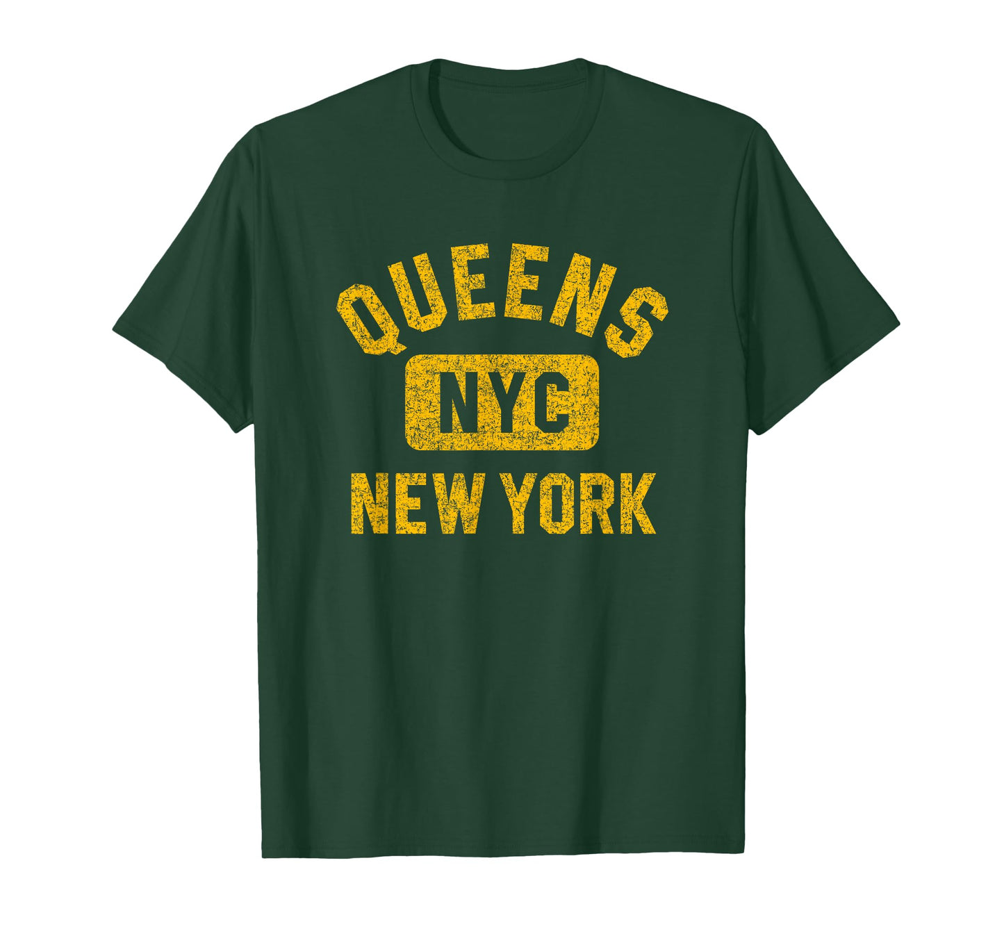 Queens NYC New York Gym Style Distressed Amber Print T-Shirt