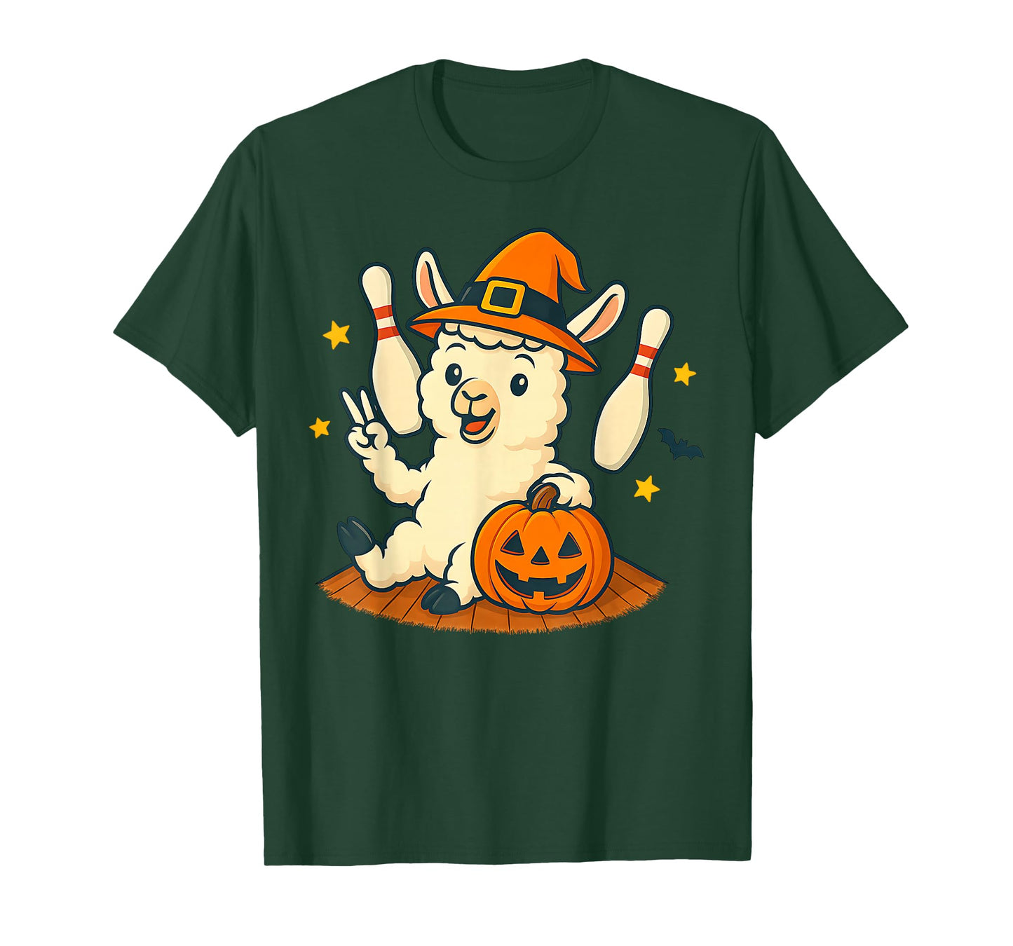 Cute Llama Cool Llama Halloween Pumpkin Witch Bowling T-Shirt
