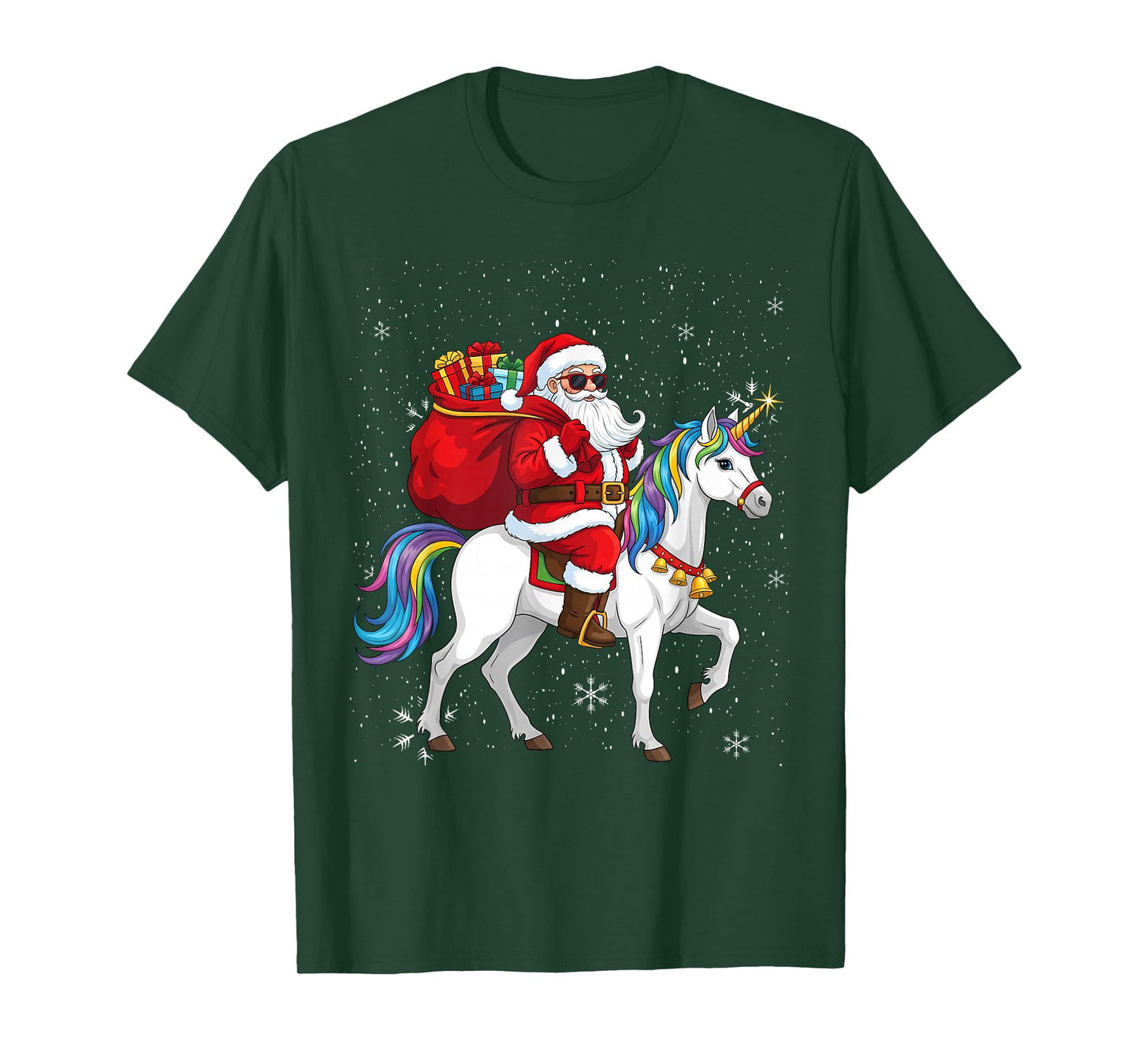 Santa Unicorn Christmas Holiday Xmas Girls Kids Women T-Shirt