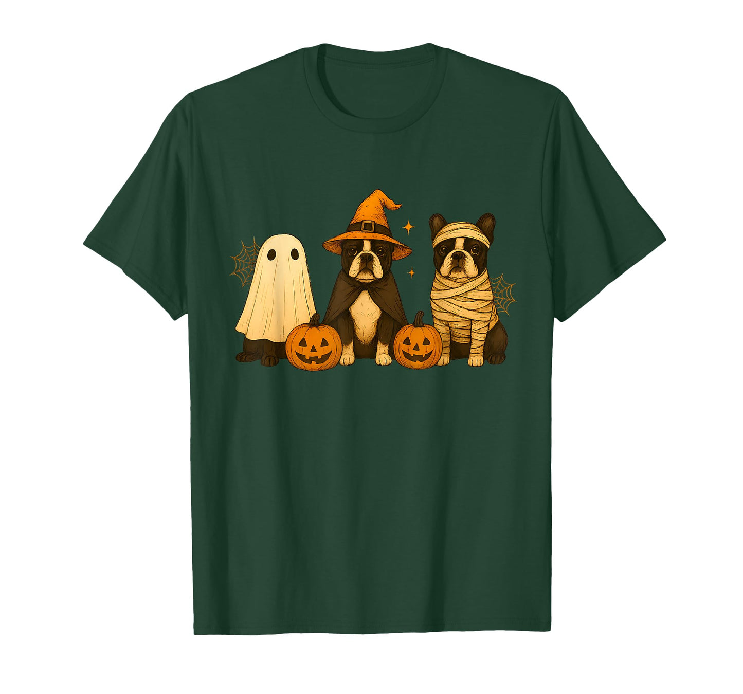 Retro Boston Terrier Witch Scary Halloween Pumpkin Women Men T-Shirt