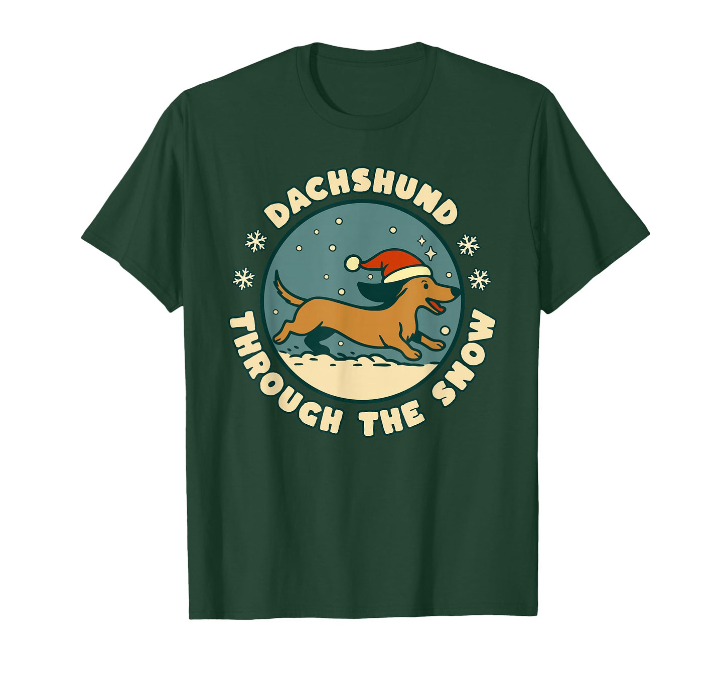 Dachshund Dog Through The Snow Funny Christmas Doxie Dog T-Shirt
