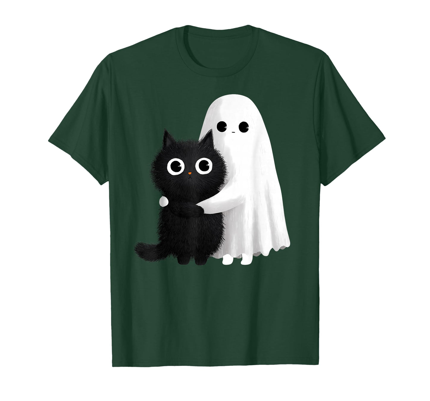 Spooky Boo Ghost Hugging Black Cat Halloween Cats Mom Dad T-Shirt