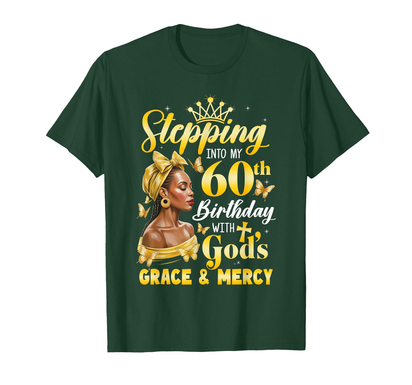 Stepping Into My 60Th Birthday Afro Woman Religious Birthday T-Shirt