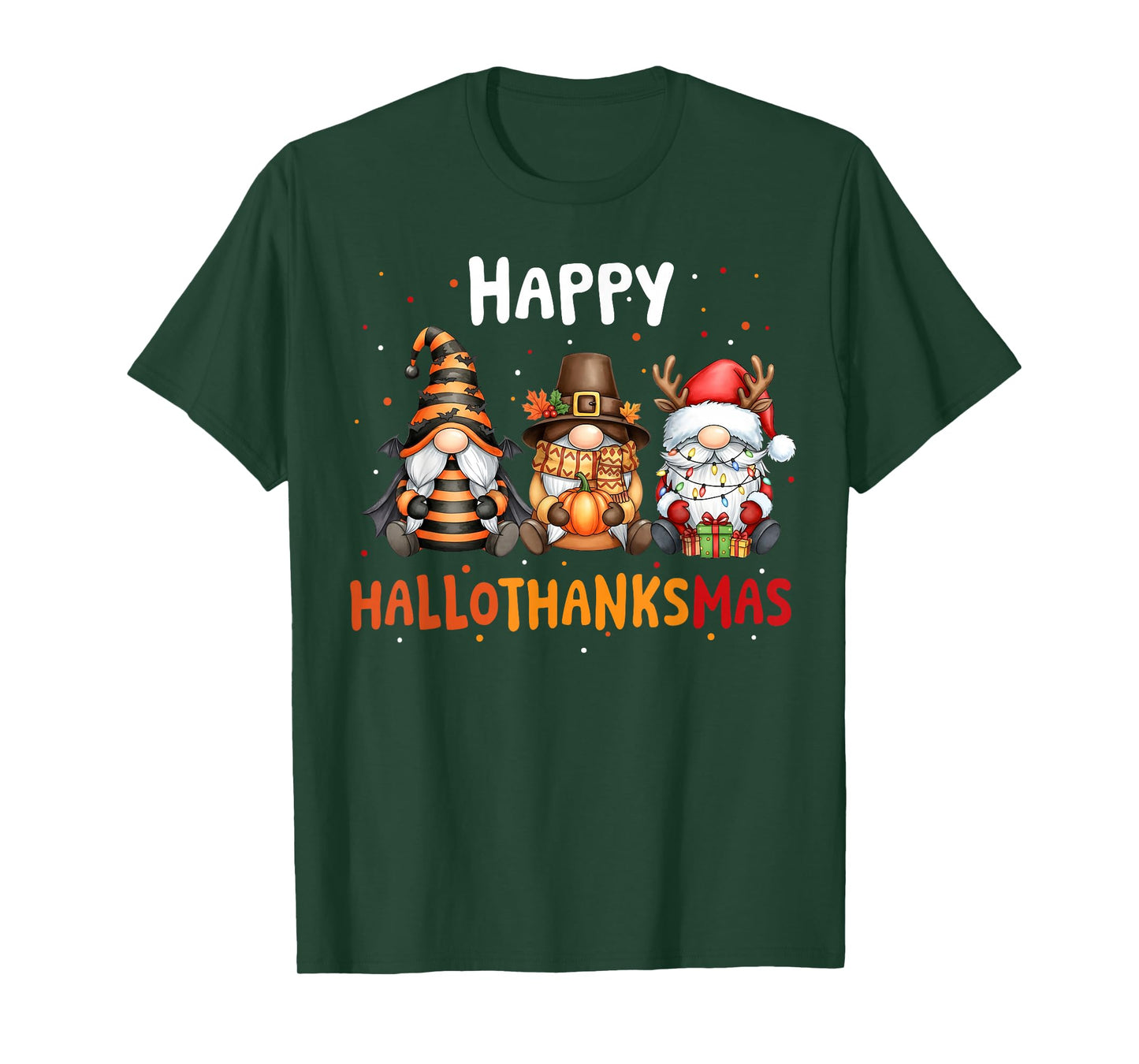 Happy Hallothanksmas Gnomes Lover Halloween Merry Christmas T-Shirt