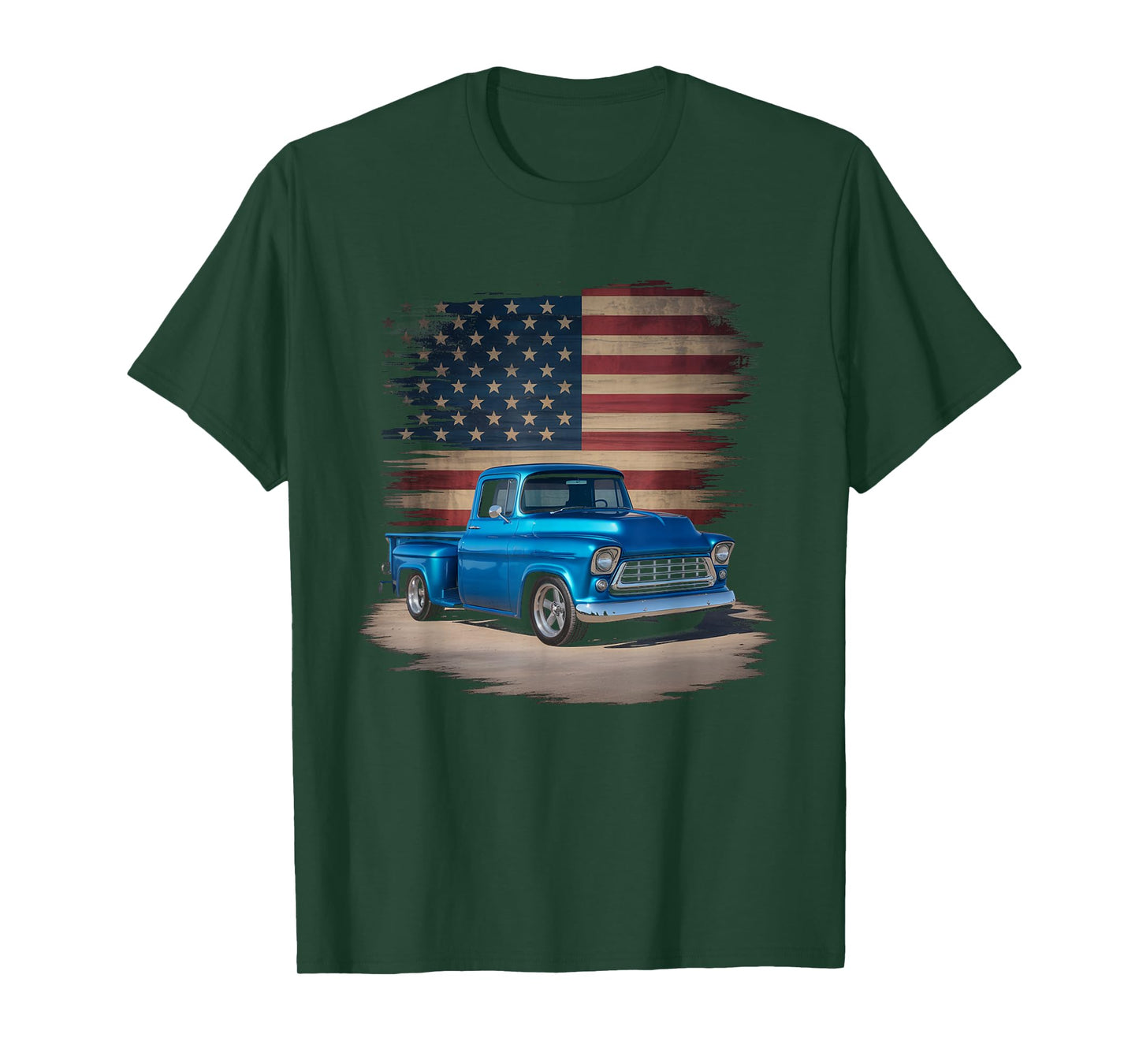 Classic Old Pickup Truck American Flag 4th of July Patriotic T-Shirt