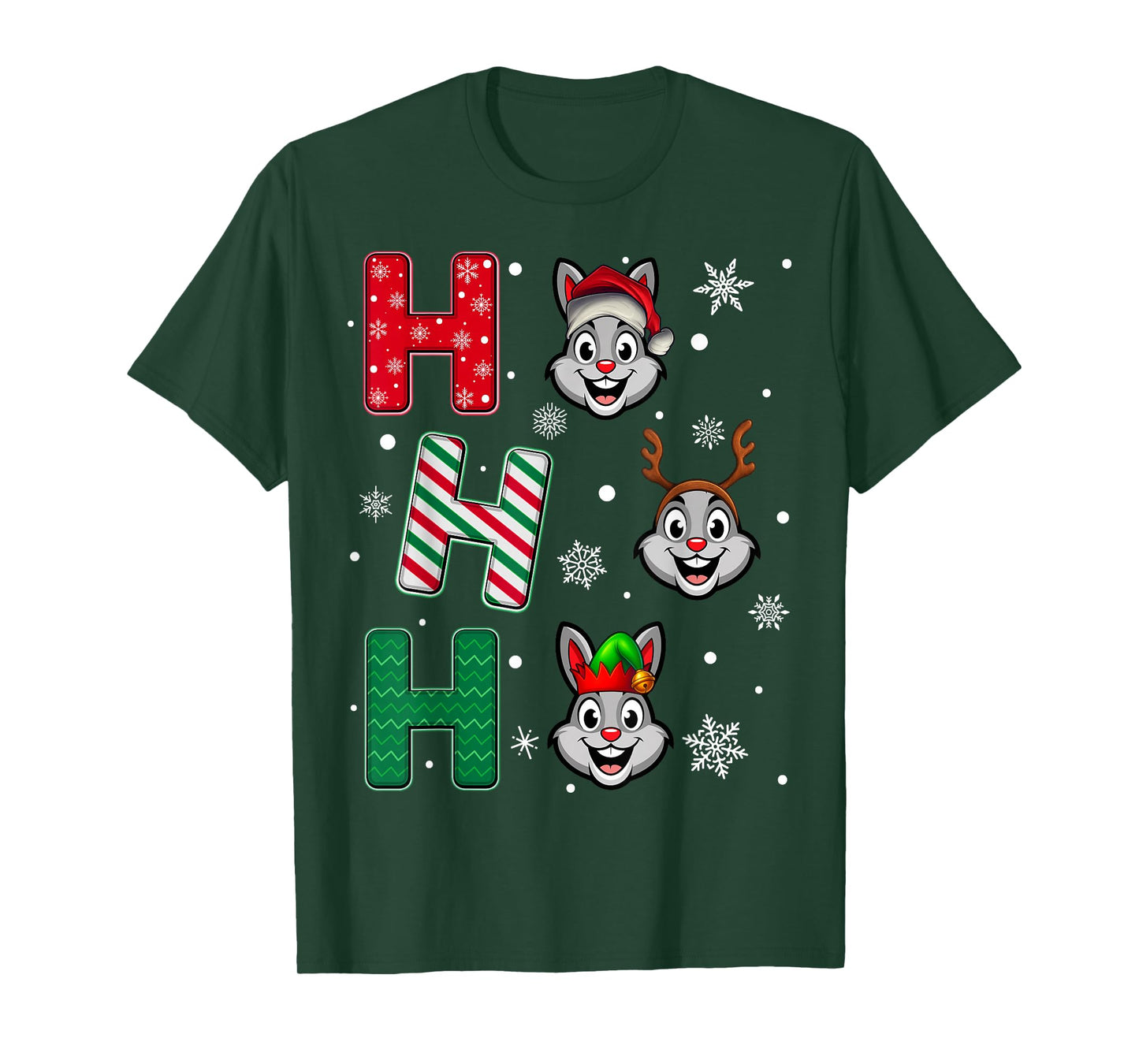 Ho Ho Ho Rabbit Animal Matching Santa Elf Xmas T-Shirt