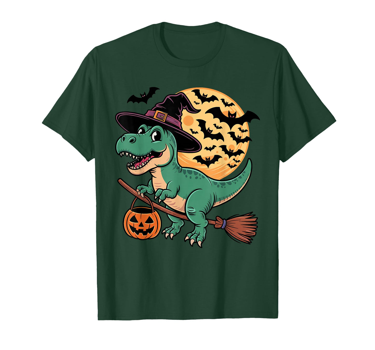 Dinosaur Witch Jack-o-Lantern Candy Bucket Halloween Costume T-Shirt