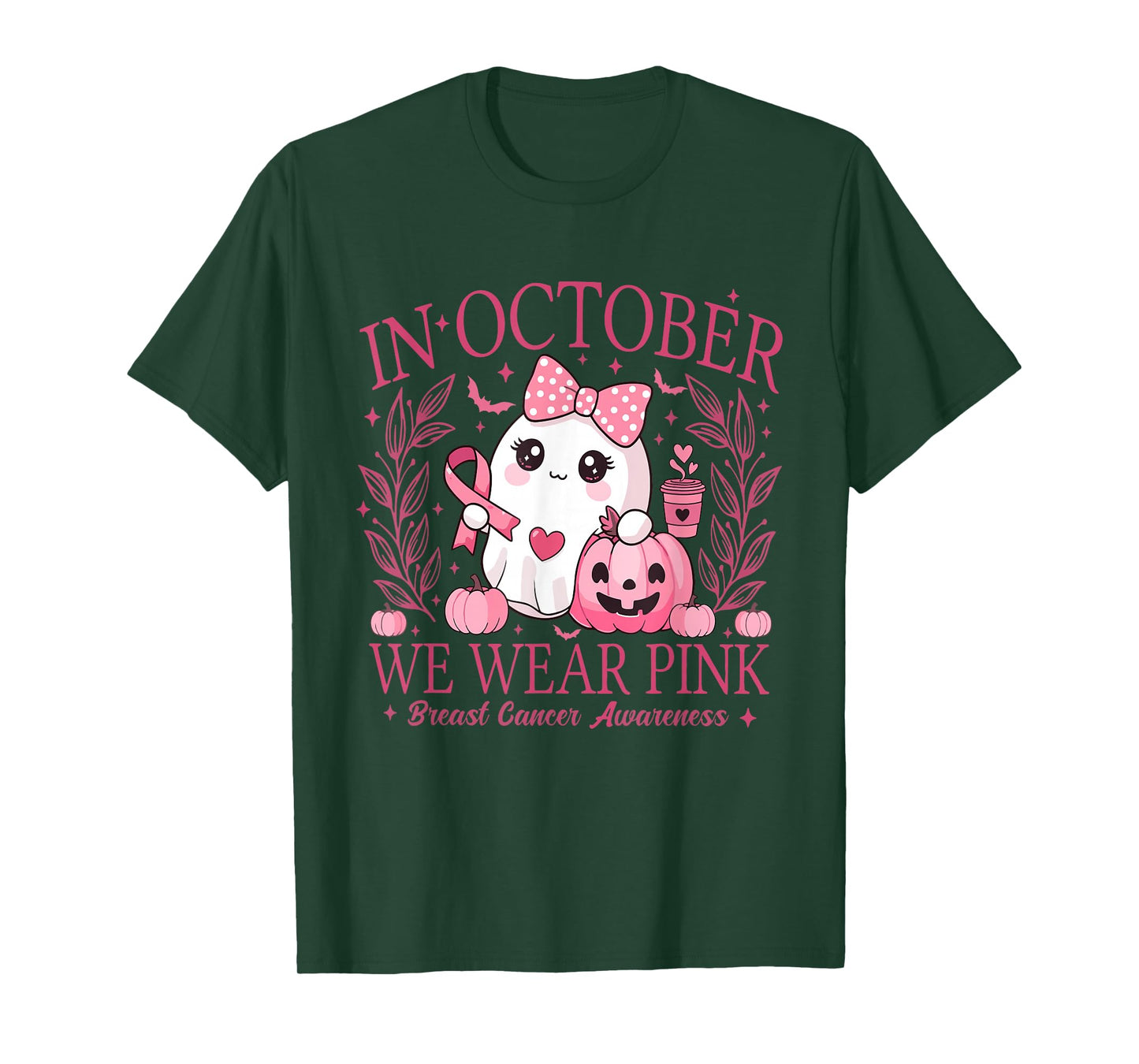 in October We Wear Pink Coquette Breast Cancer Halloween T-Shirt