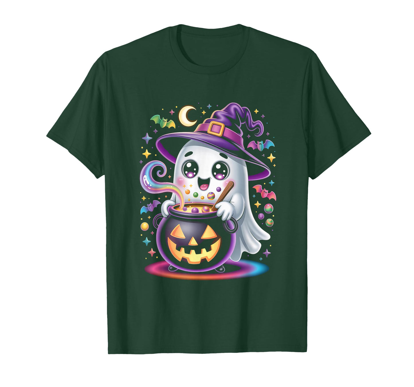 Cute Ghost with Pumpkin Lantern Halloween Witch T-Shirt