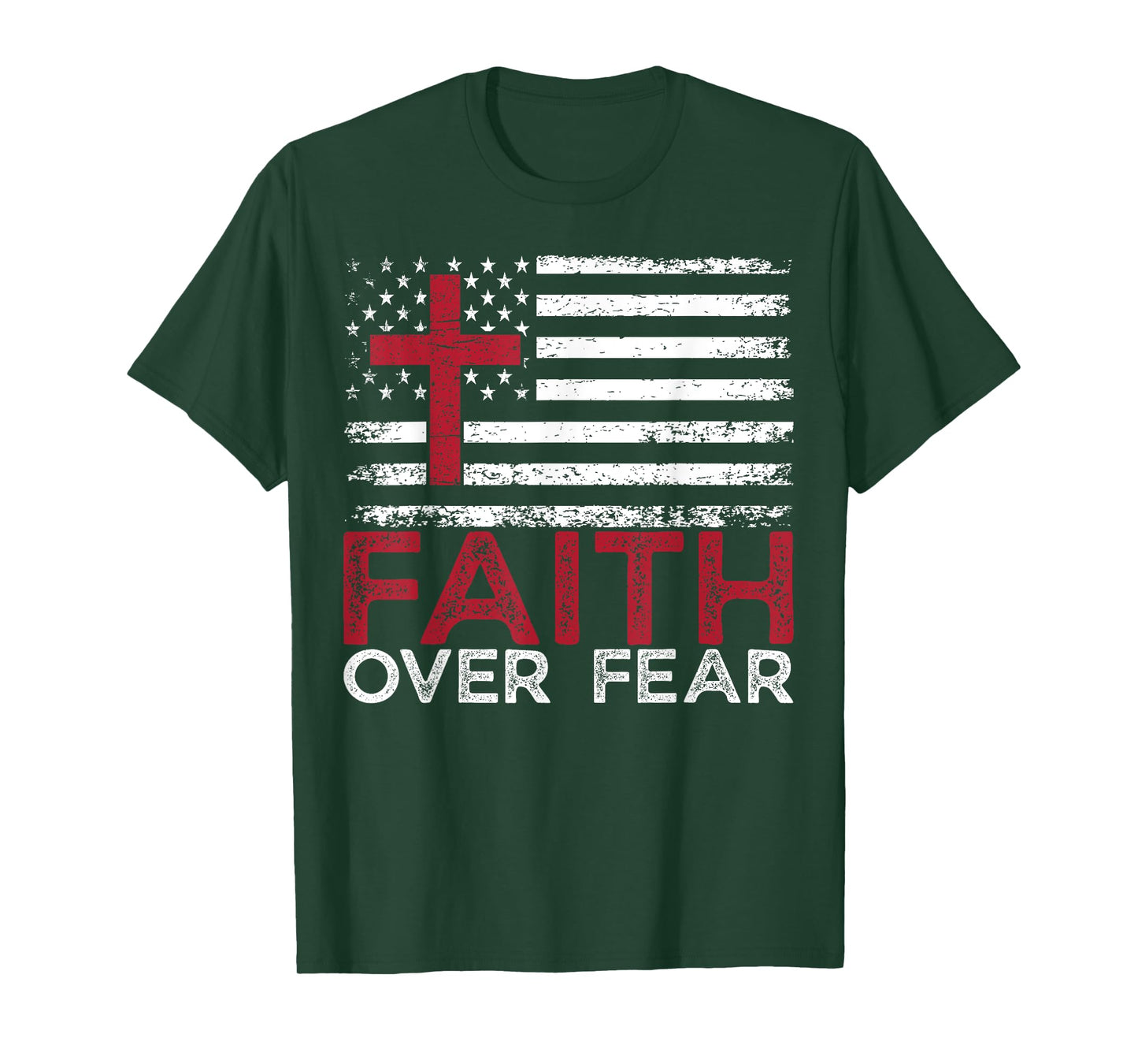 Faith Over Fear Inspirational Christian Faith American Flag T-Shirt