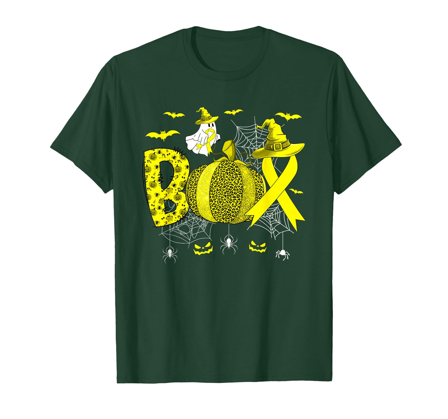 Boo Spina Bifida Yellow Ribbon Ghost Witch Pumpkin Halloween T-Shirt