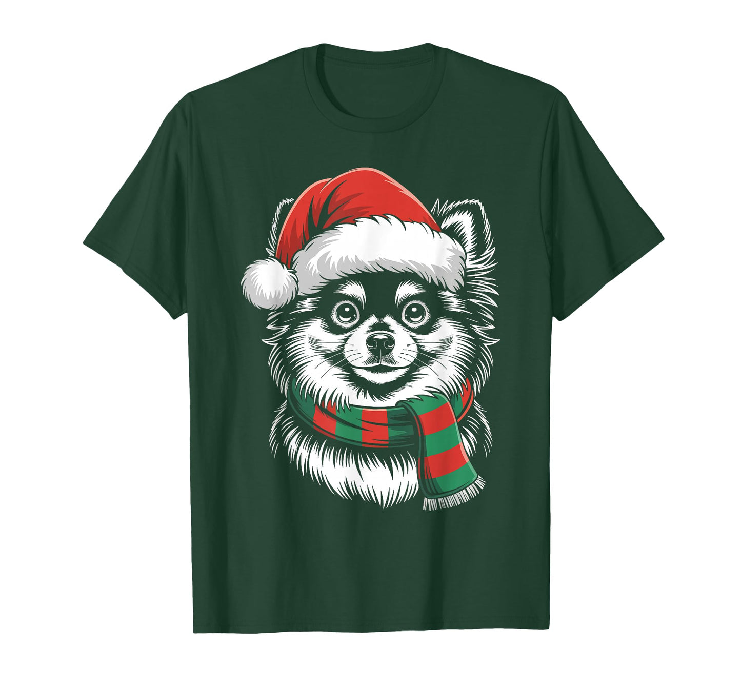 Pomeranian Dog Xmas Santa Hat Scarf Christmas Costume T-Shirt
