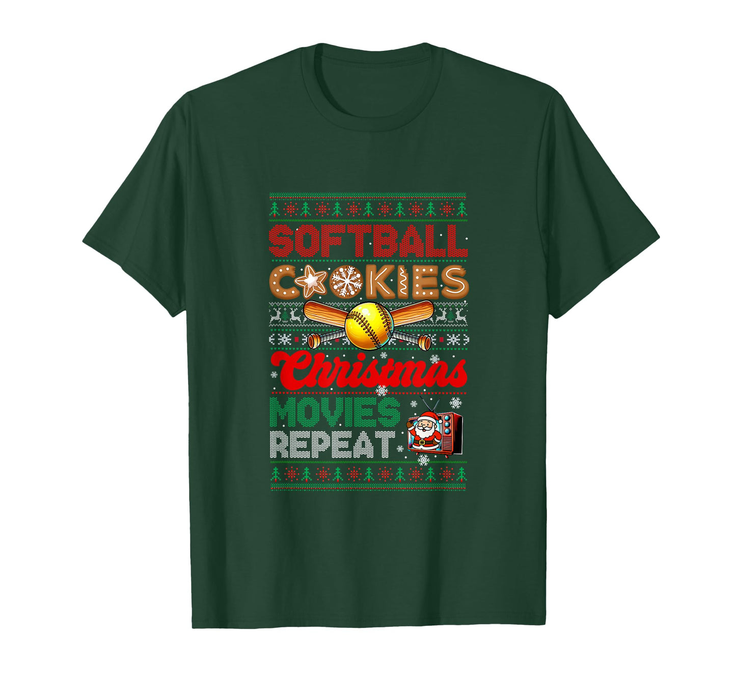Softball Cookies Christmas Movies Repeat Sweater Player T-Shirt