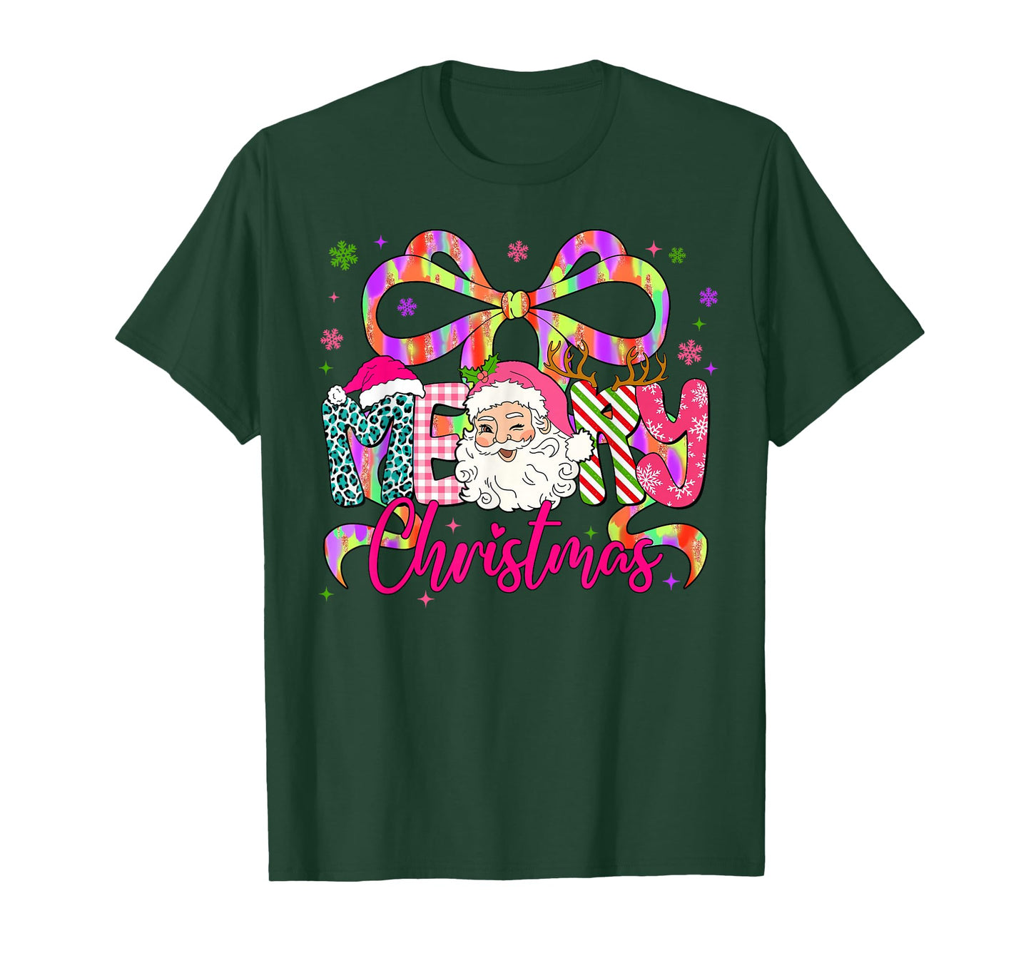 Merry Christmas Santa Preppy Coquette Lace Bow Girl Women T-Shirt