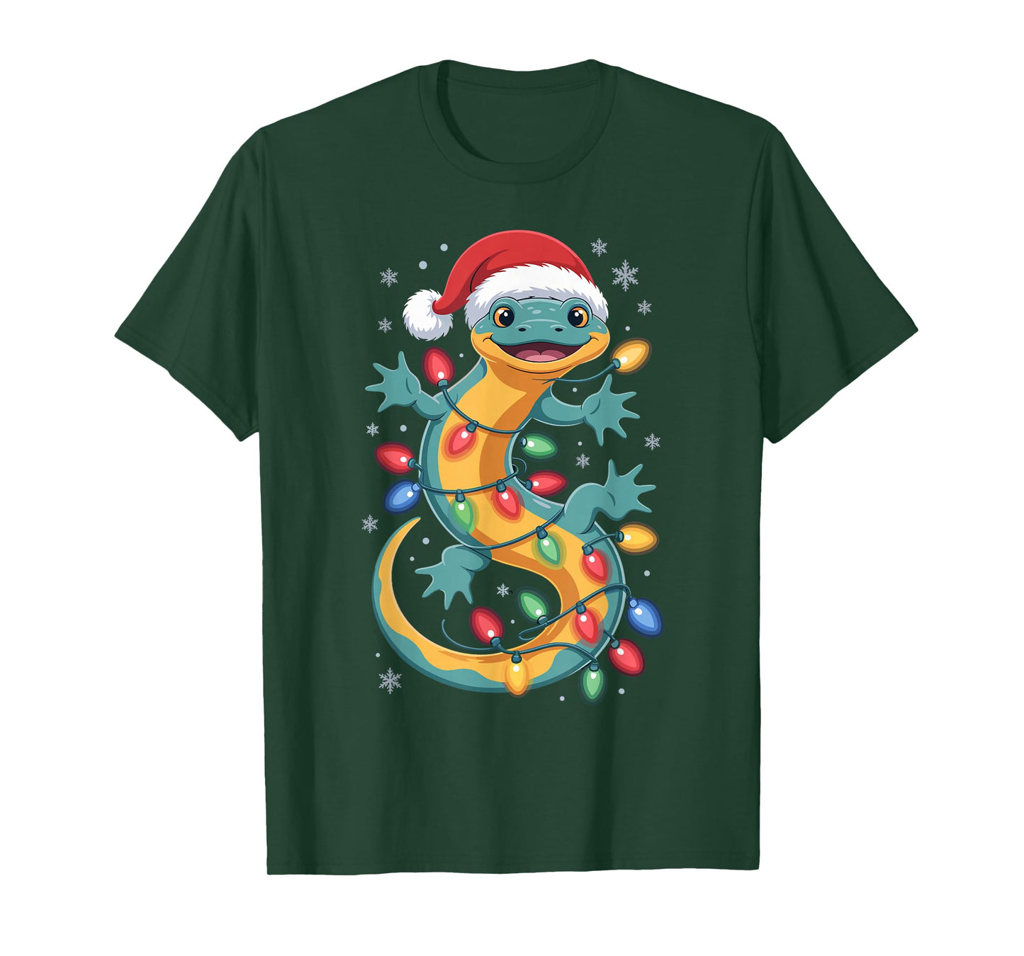 Christmas Hellbender Salamander Holiday Lights Santa Hat Fun T-Shirt