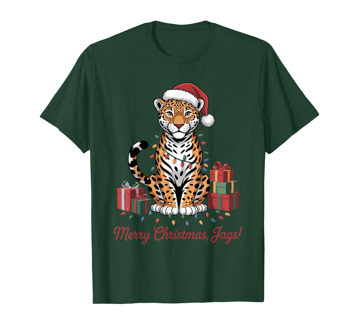 Jaguar Santa Hat Christmas Design Funny Wild Animal Lovers T-Shirt