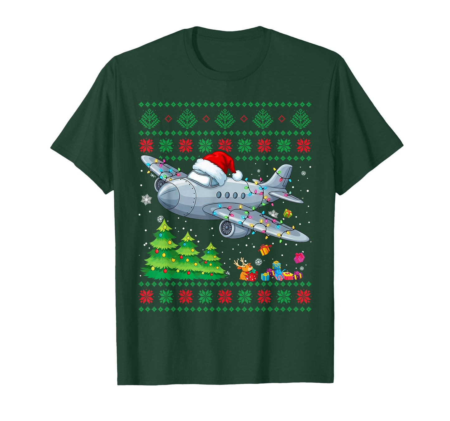 Funny Xmas Lighting Tree Santa Ugly Airplane Christmas T-Shirt