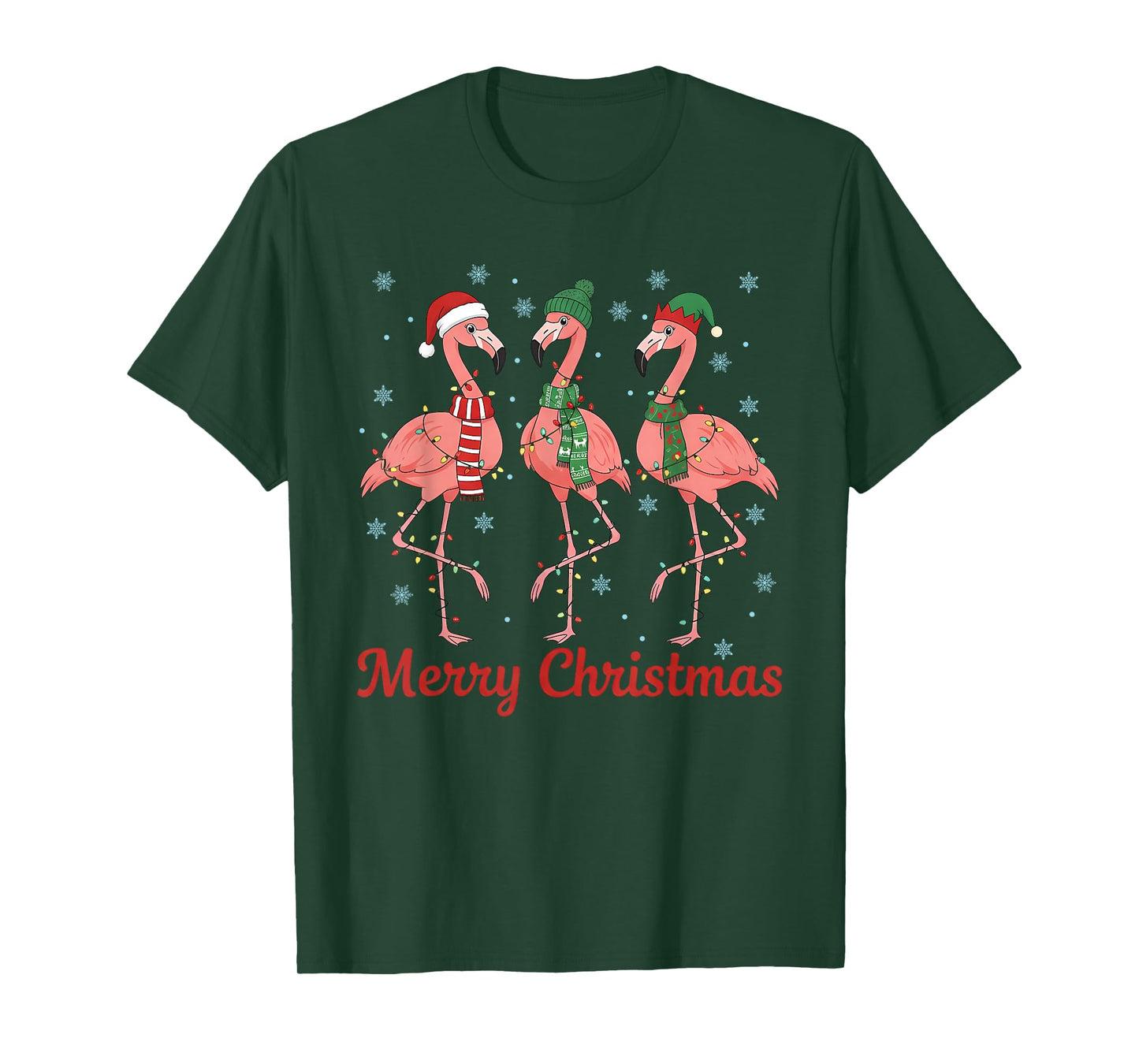 Merry Christmas Pink Flamingo Santa Hat Matching Family Xmas T-Shirt