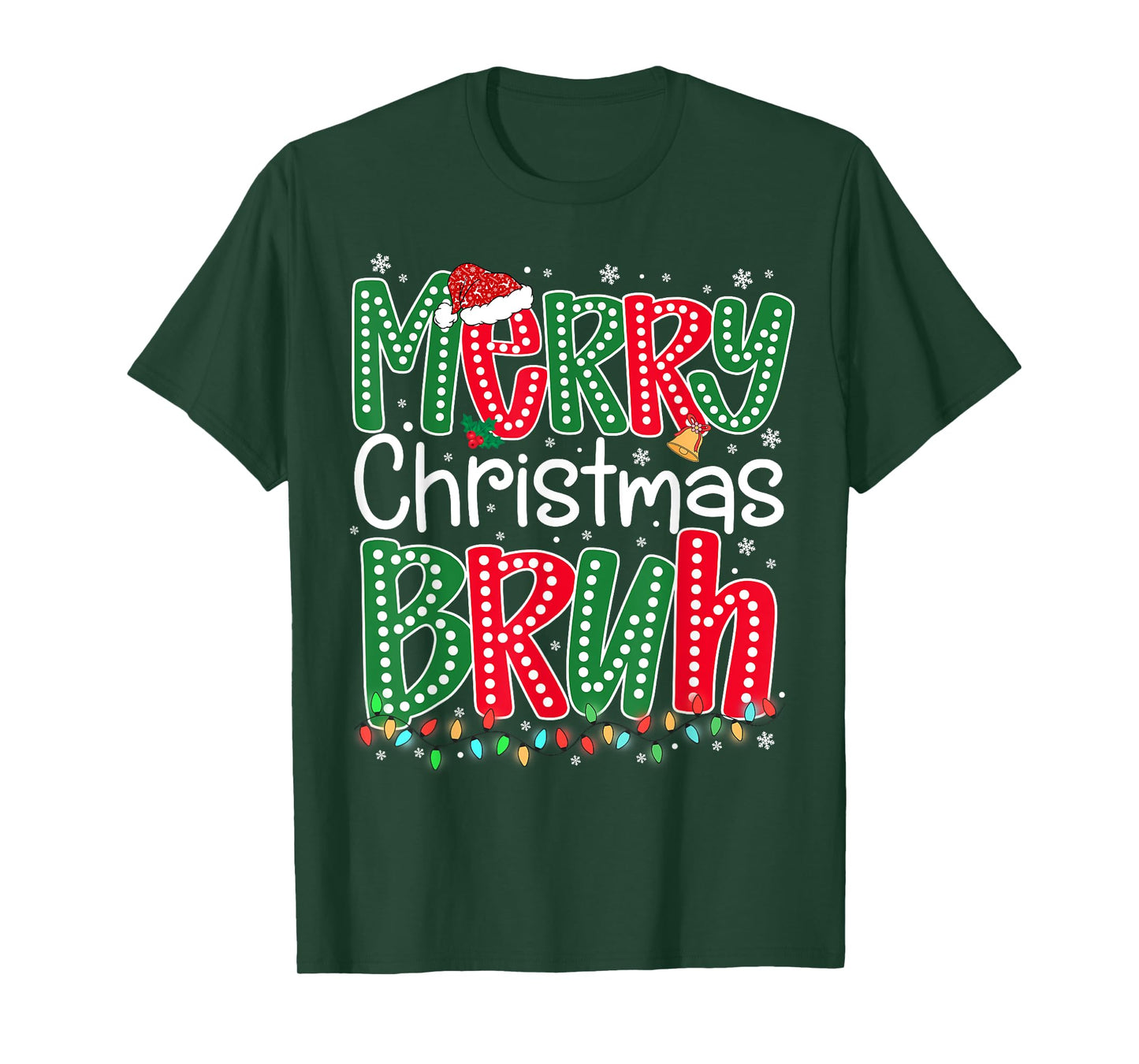 Merry Christmas Bruh Xmas Lights Santa Hat Mens Boys Kids T-Shirt