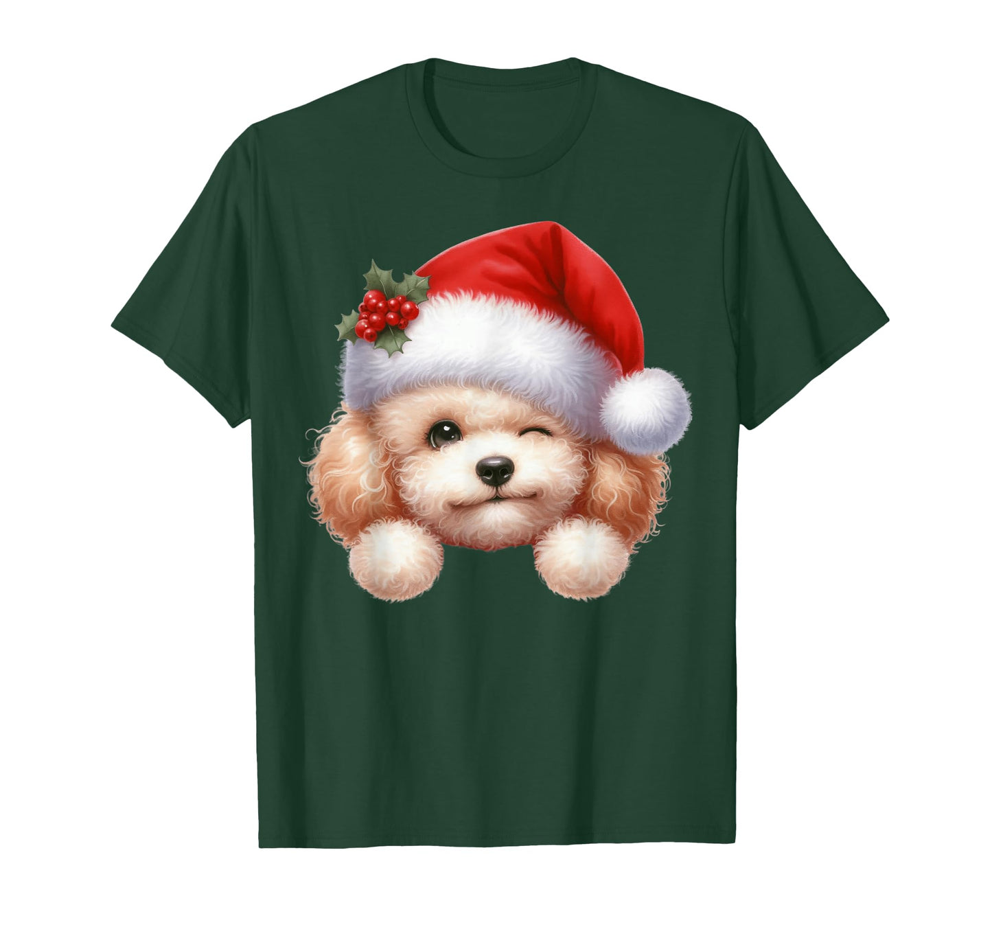 Poodle Dog Christmas Santa Hat Dog Mom Dad T-Shirt