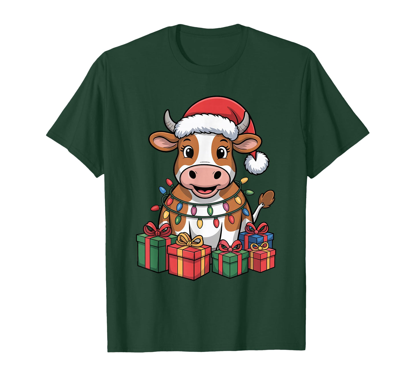 Cow Santa Hat Christmas Design Funny Farm Animal Lovers T-Shirt
