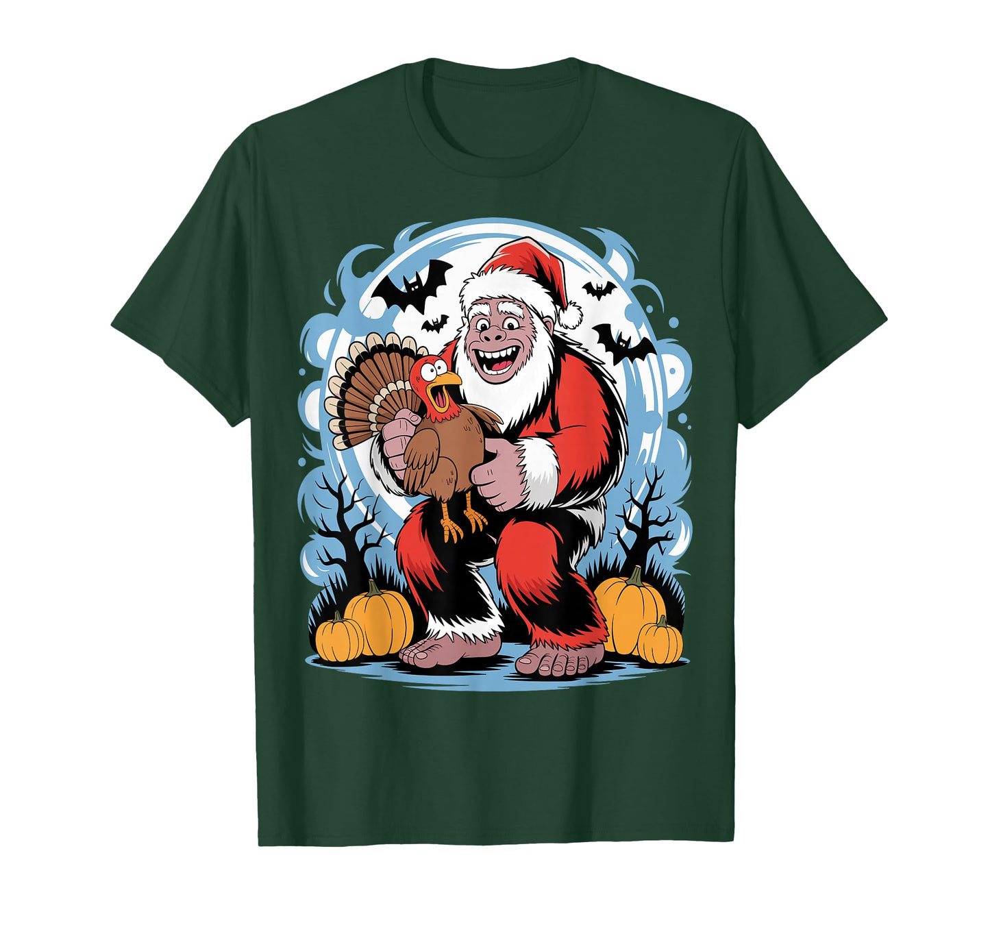 Funny Bigfoot Santa Turkey Halloween Christmas T-Shirt