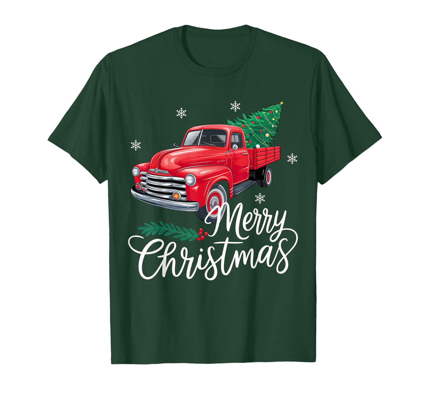 Vintage Wagon Red Truck Christmas Tree Pajama Family Xmas T-Shirt