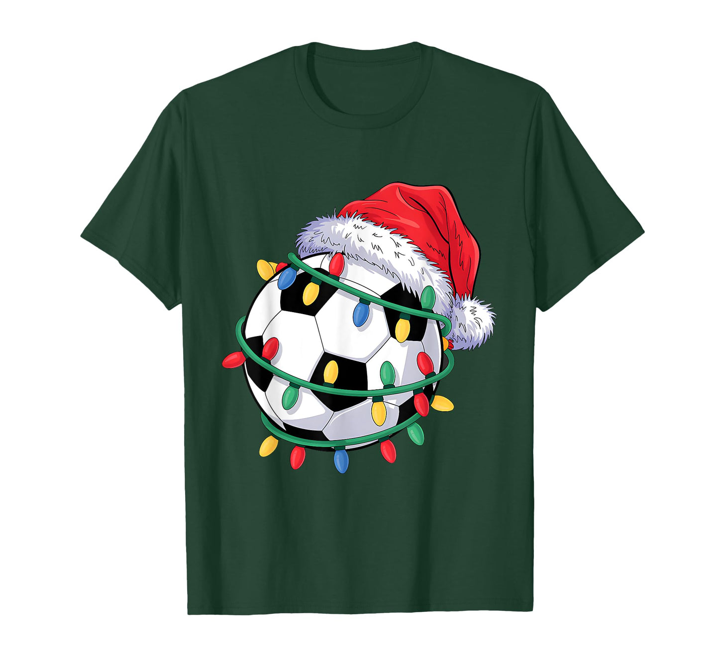 Soccer Ball Santa Hat Men Women Christmas Soccer Xmas Lights T-Shirt