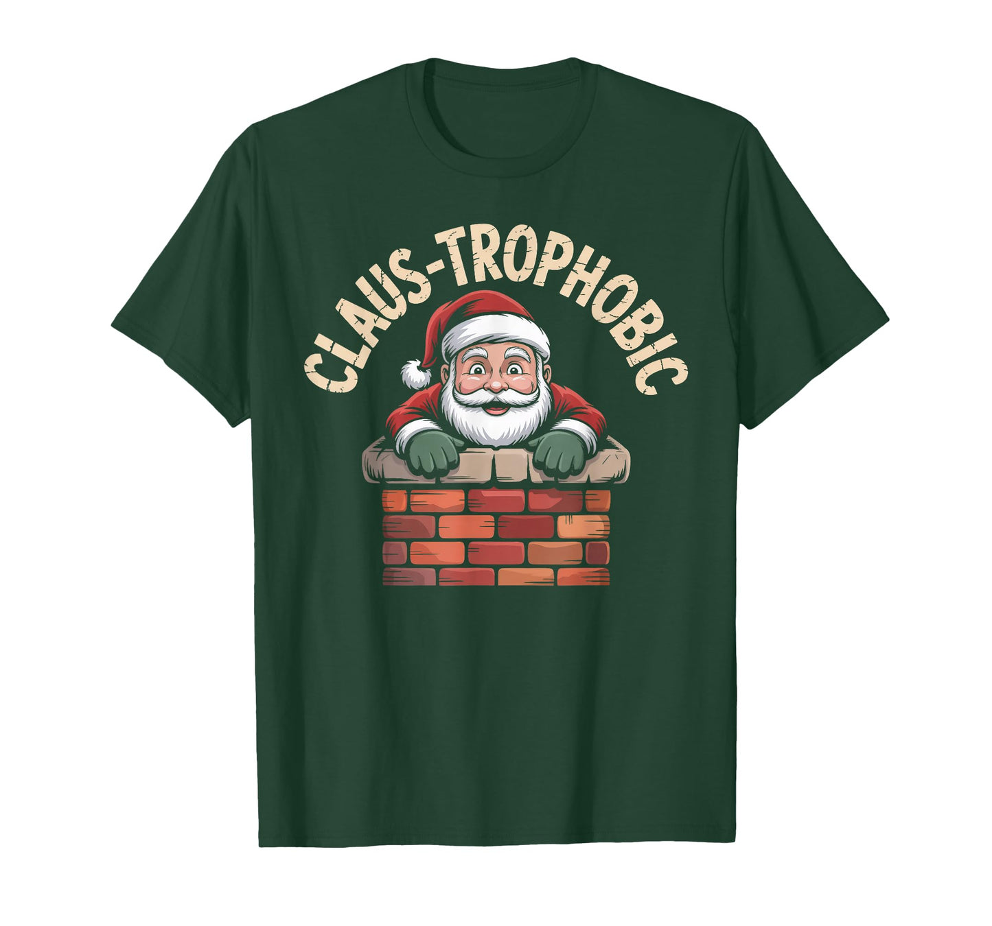 Claus-trophobic Santa Stuck in a Chimney Christmas Pun T-Shirt