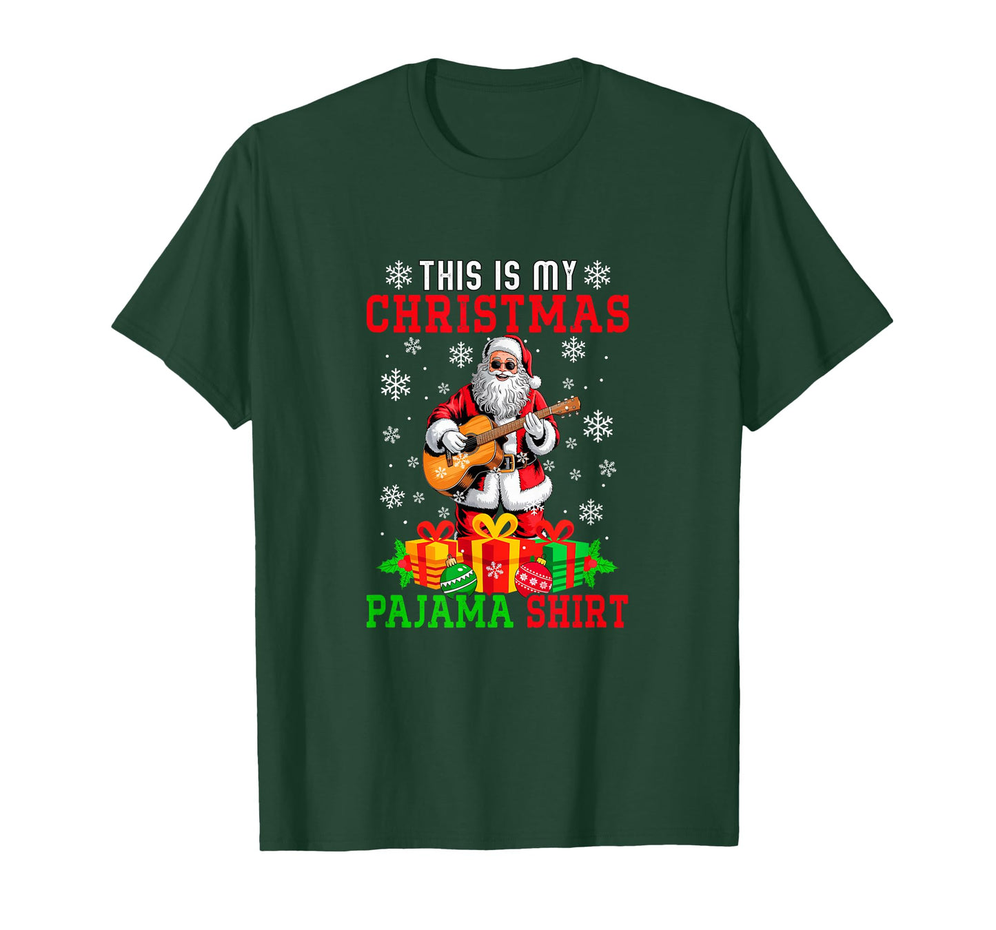 My Christmas Pajama Shirt Santa Playing Guitar Instrument T-Shirt