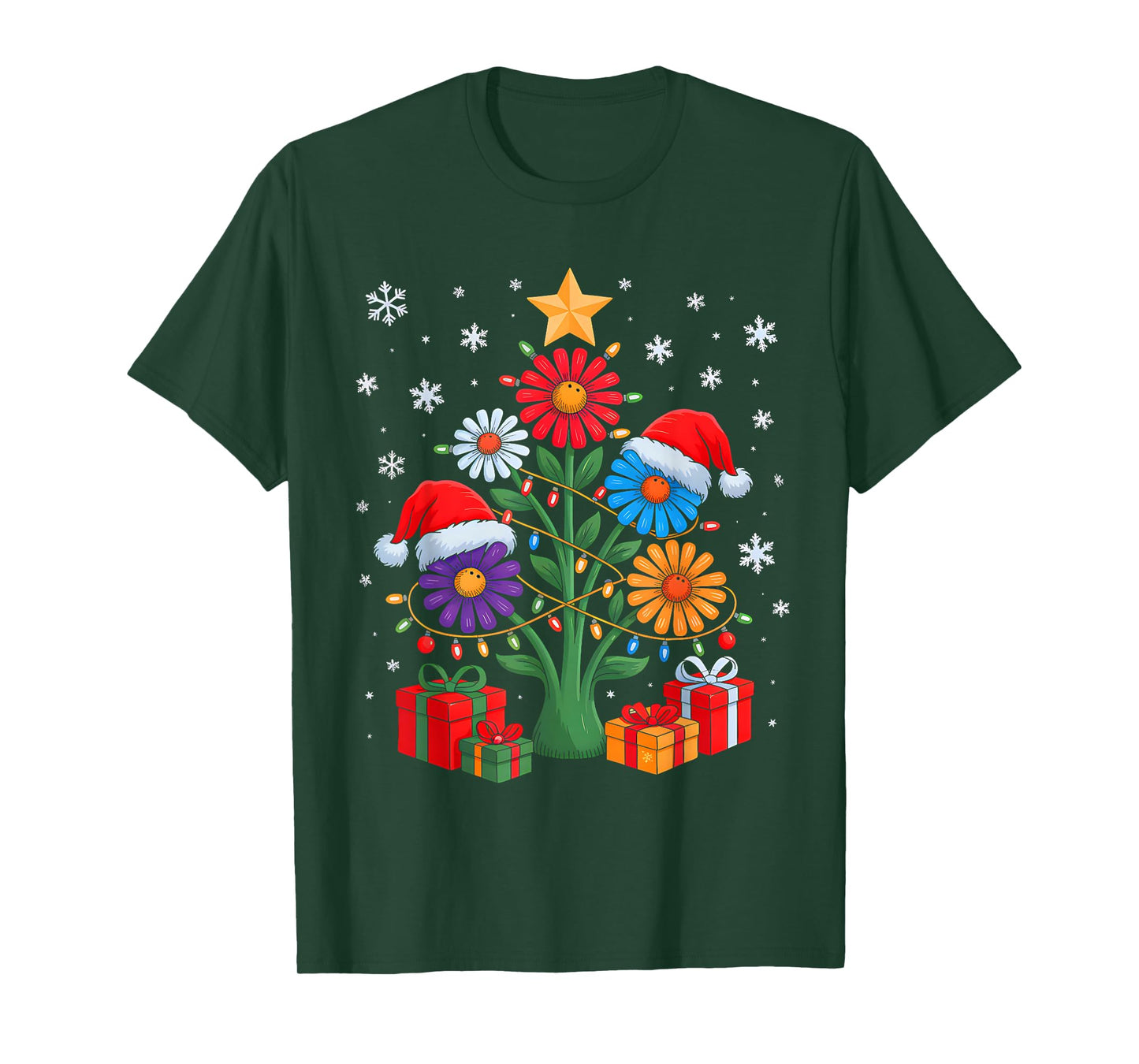 Santa Hippie Christmas Tree Funny Xmas Lights Santa Hippie T-Shirt