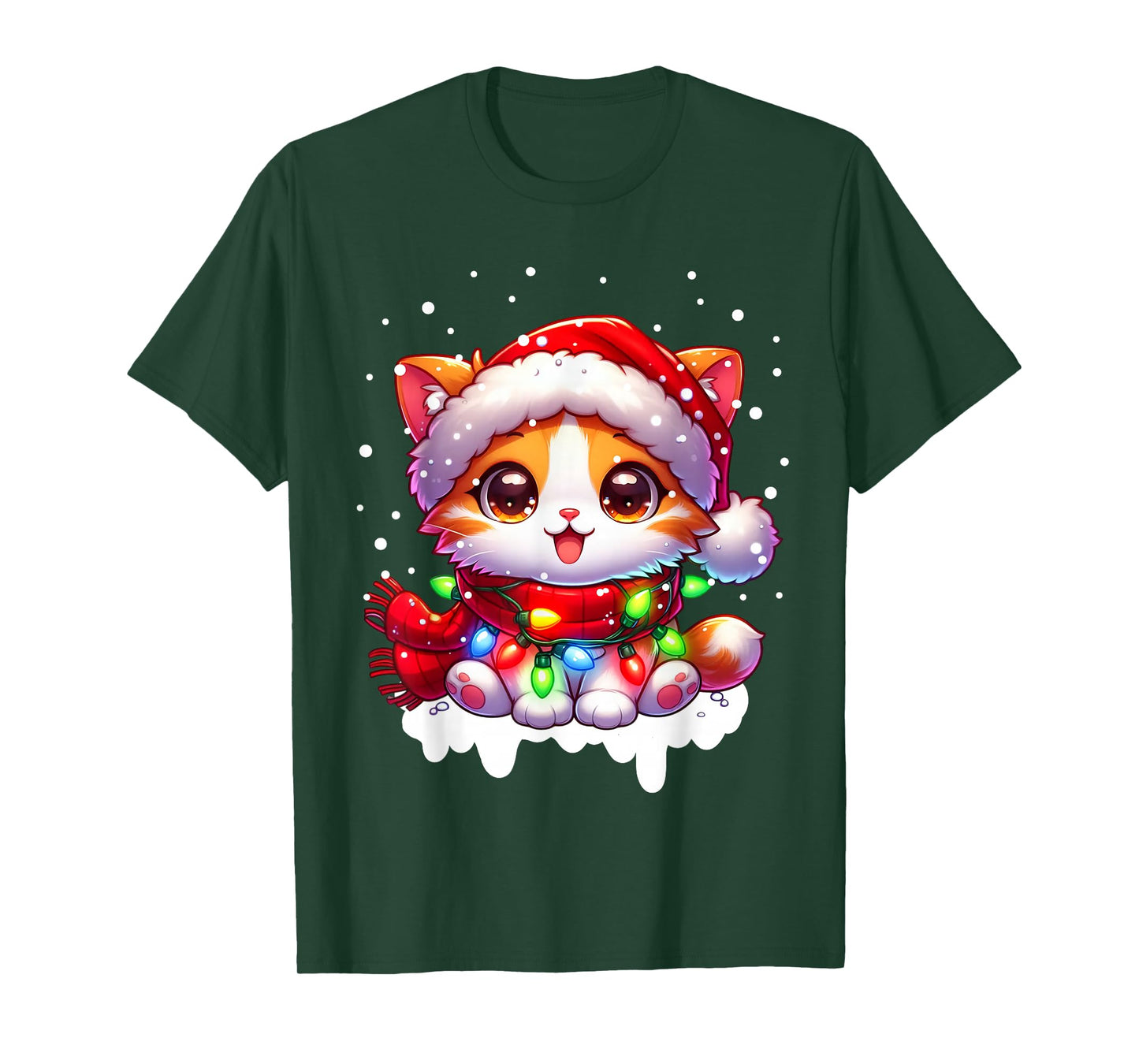 Funny Santa Cat Tangled Up in Christmas Lights Holiday Xmas T-Shirt