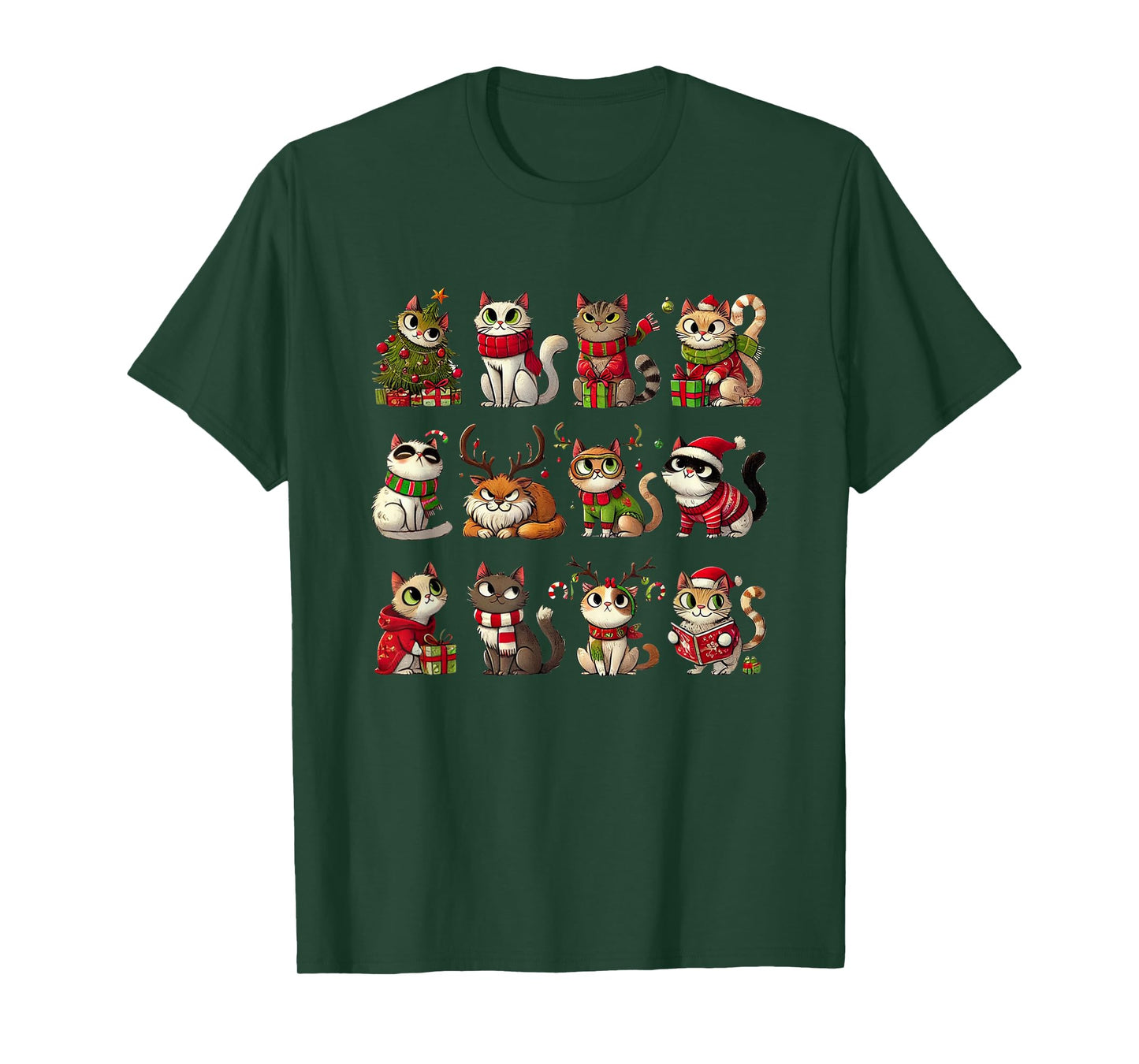 Cat Christmas Shirt Reindeer Santa Xmas Holiday Men Women T-Shirt