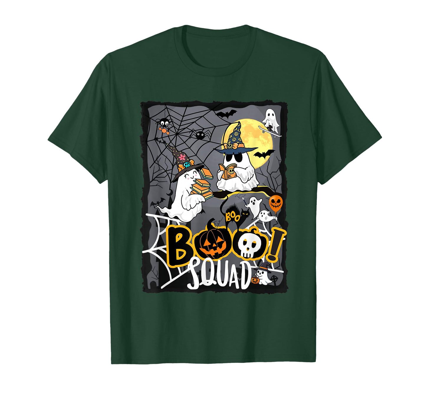 Boo Squad Ghosts Read Books and Candy Pumpkin Moon Black cat T-Shirt