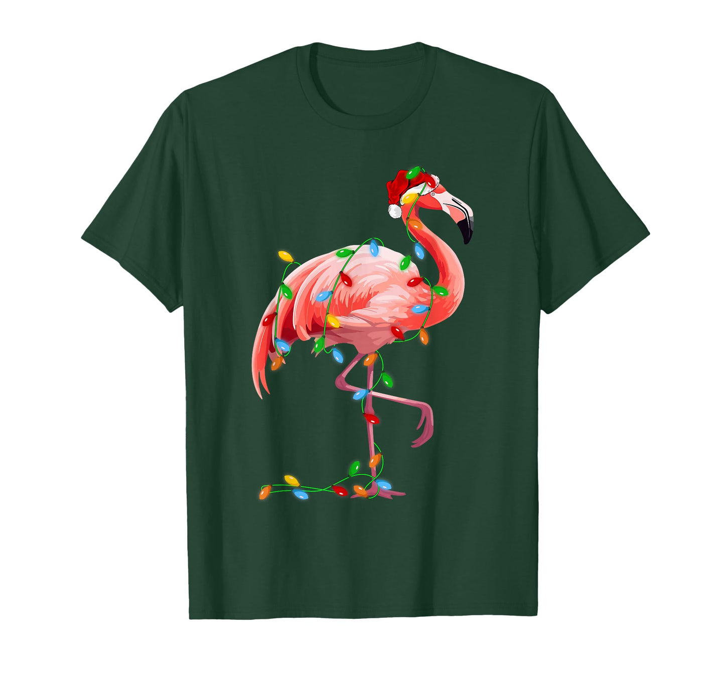 Xmas Lights Santa Pink Flamingo Christmas T-Shirt