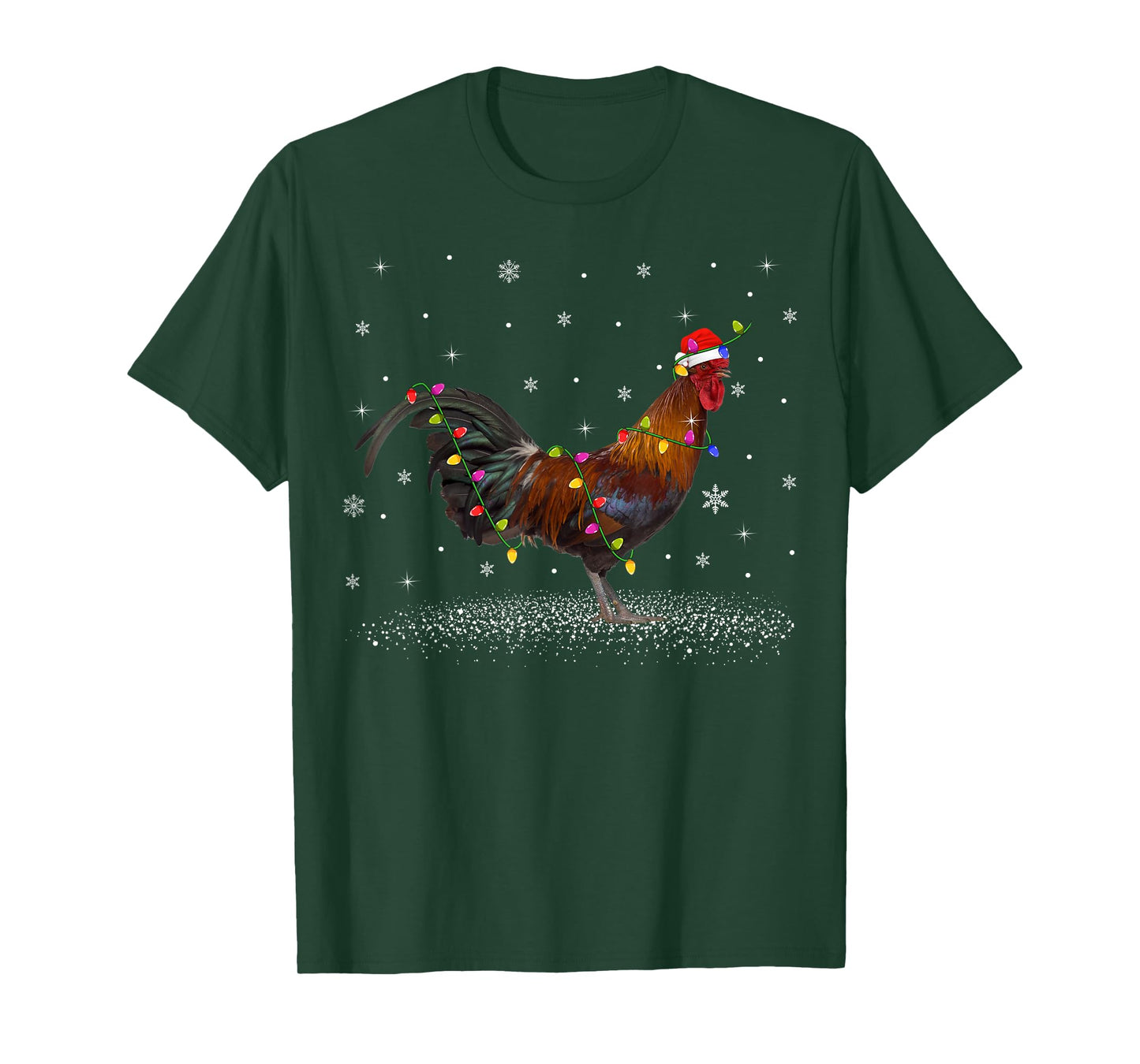 Santa Hat Rooster Chicken Christmas Lights Xmas T-Shirt