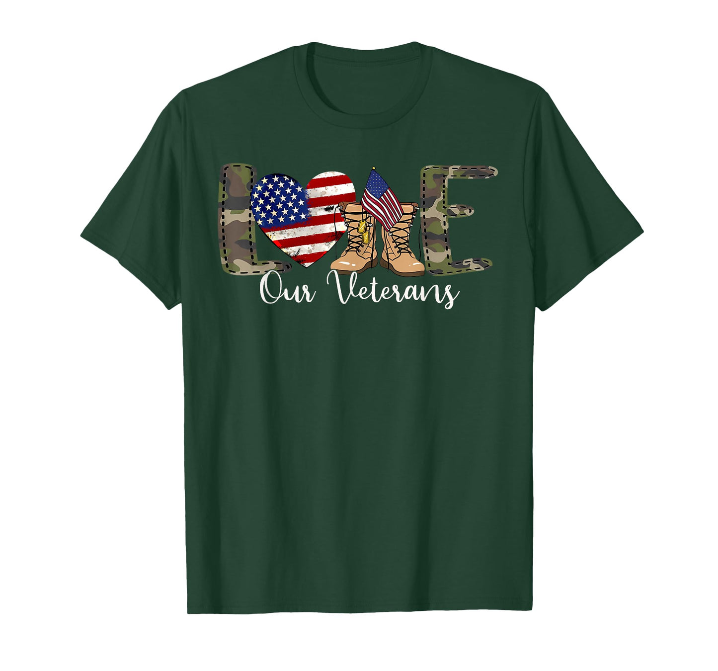 Love Our Veterans Day Proud Military American Flag T-Shirt