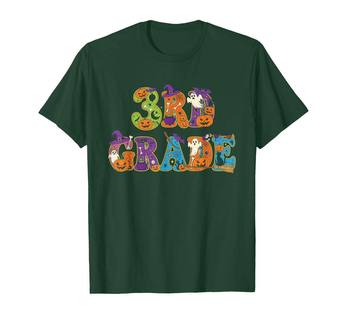 3rd Grade Pumpkin Ghost Skeleton Halloween Kids Mens Womens T-Shirt