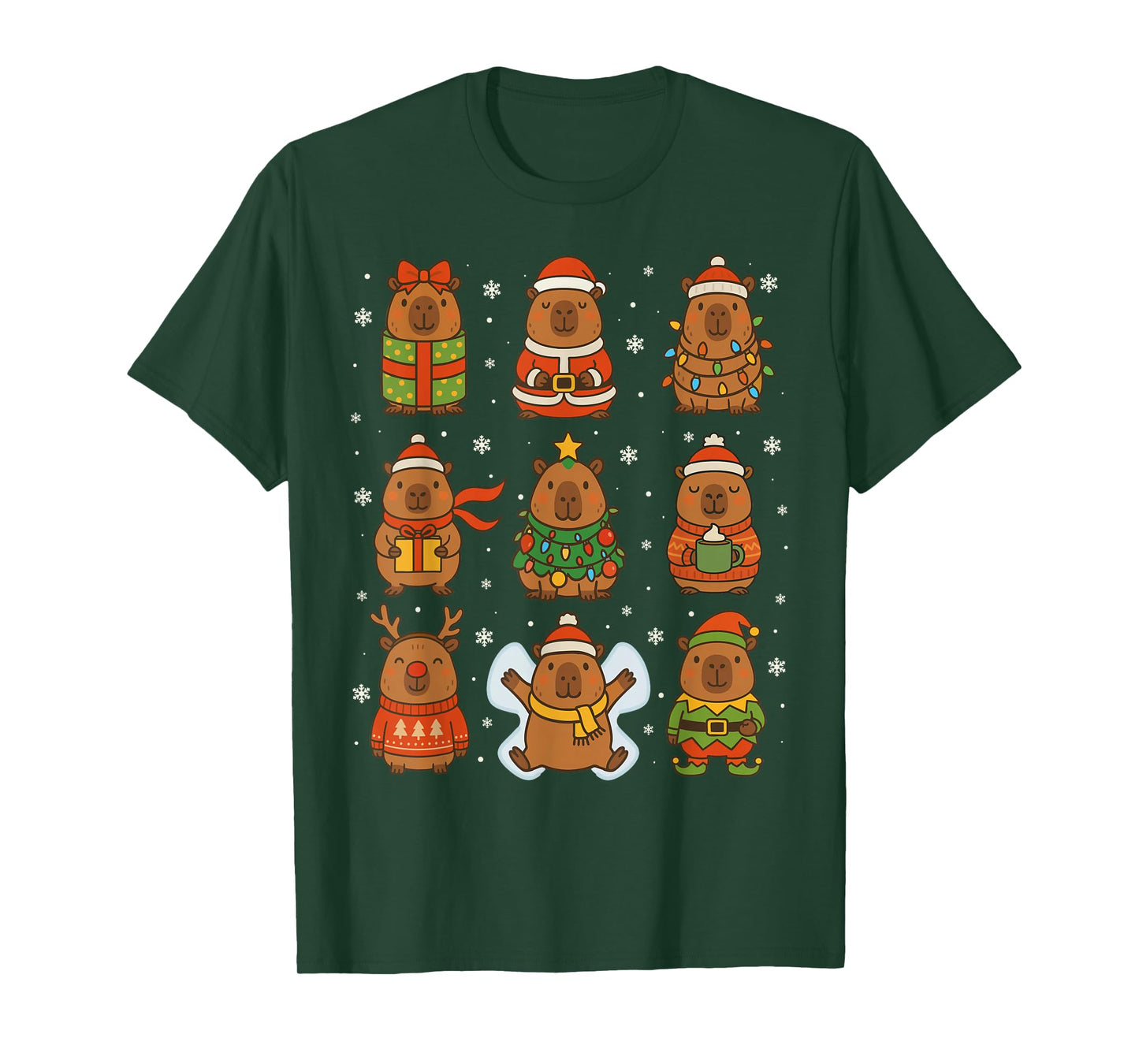 Cute Christmas Capybara Funny Family Xmas Men Women Kids T-Shirt