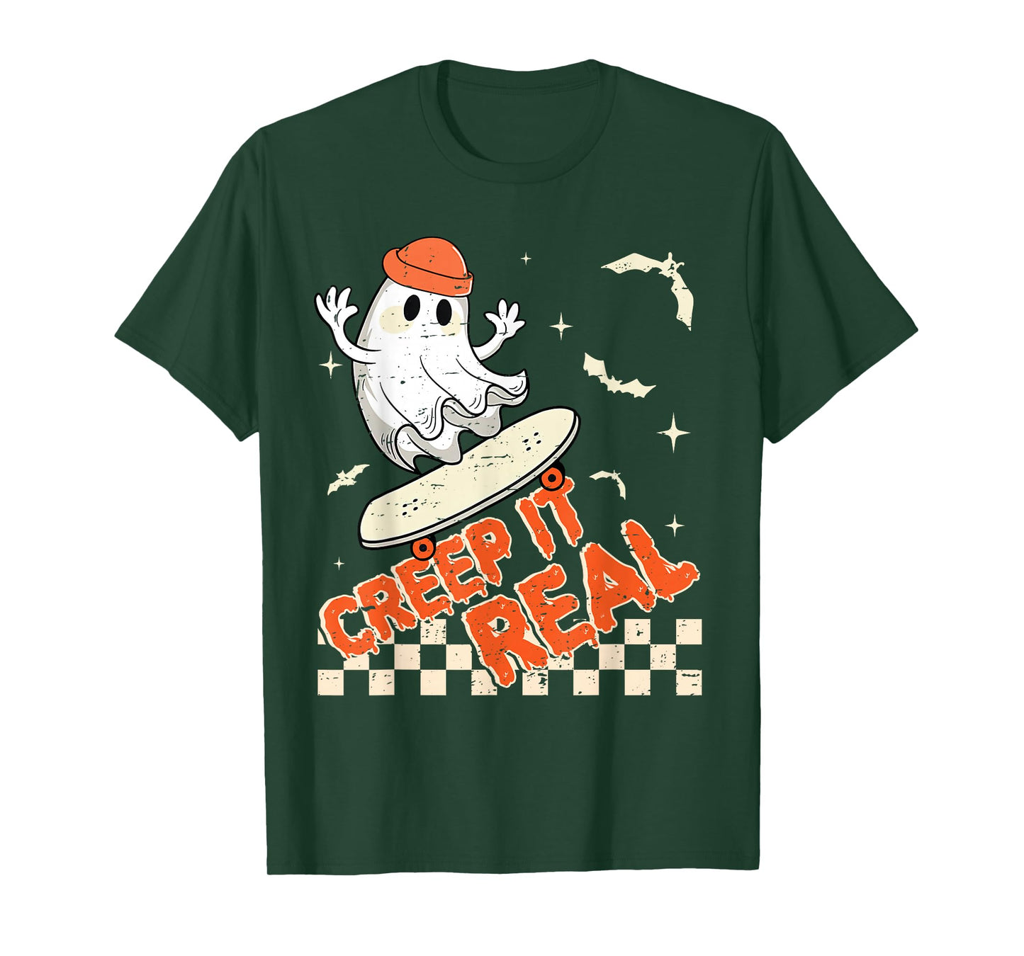 Groovy Retro Ghost Halloween Creep It Real Boys Skateboard T-Shirt