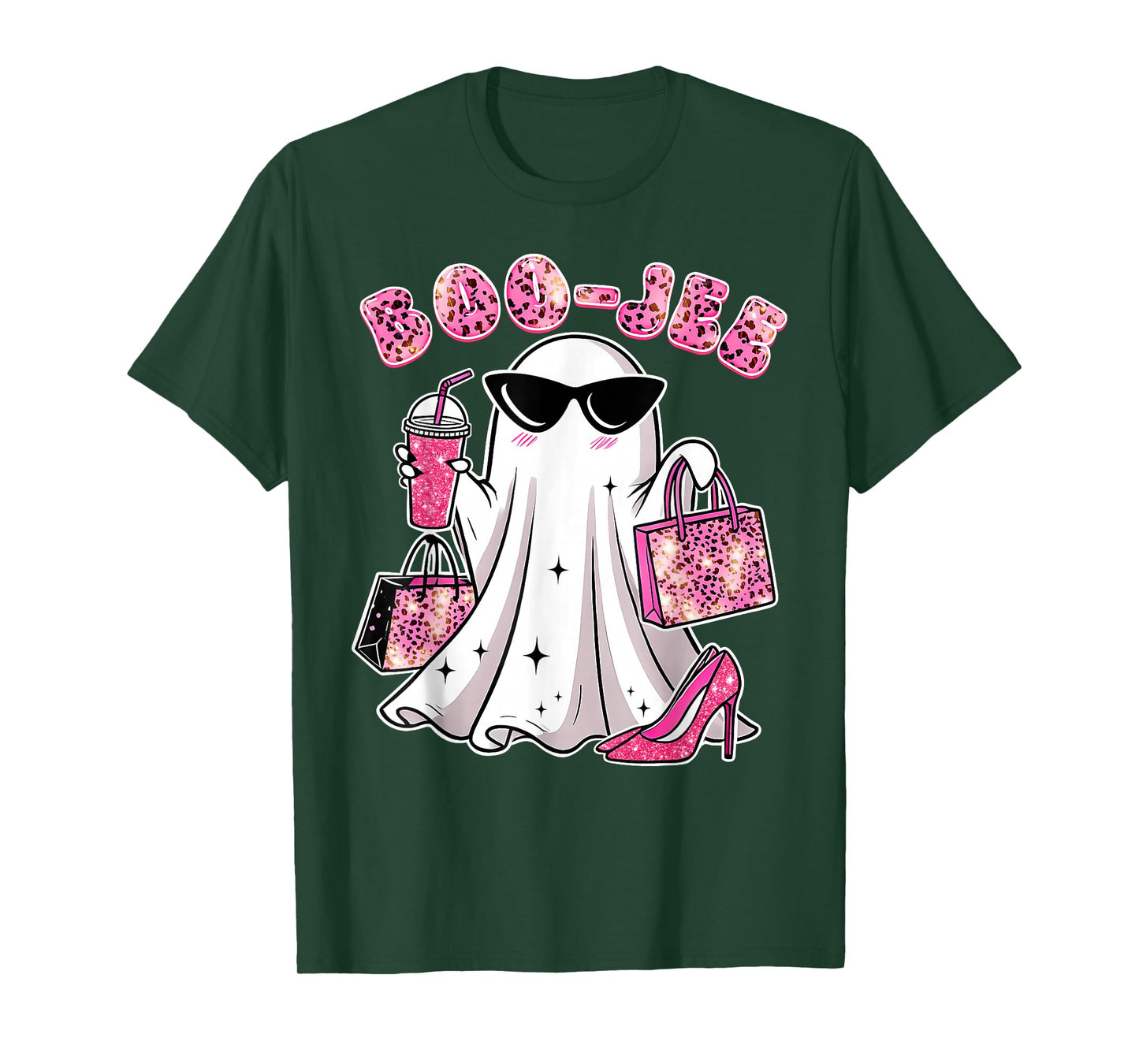 Coquette Pink Leopard Boo-JEE Ghost Halloween Women Girls T-Shirt