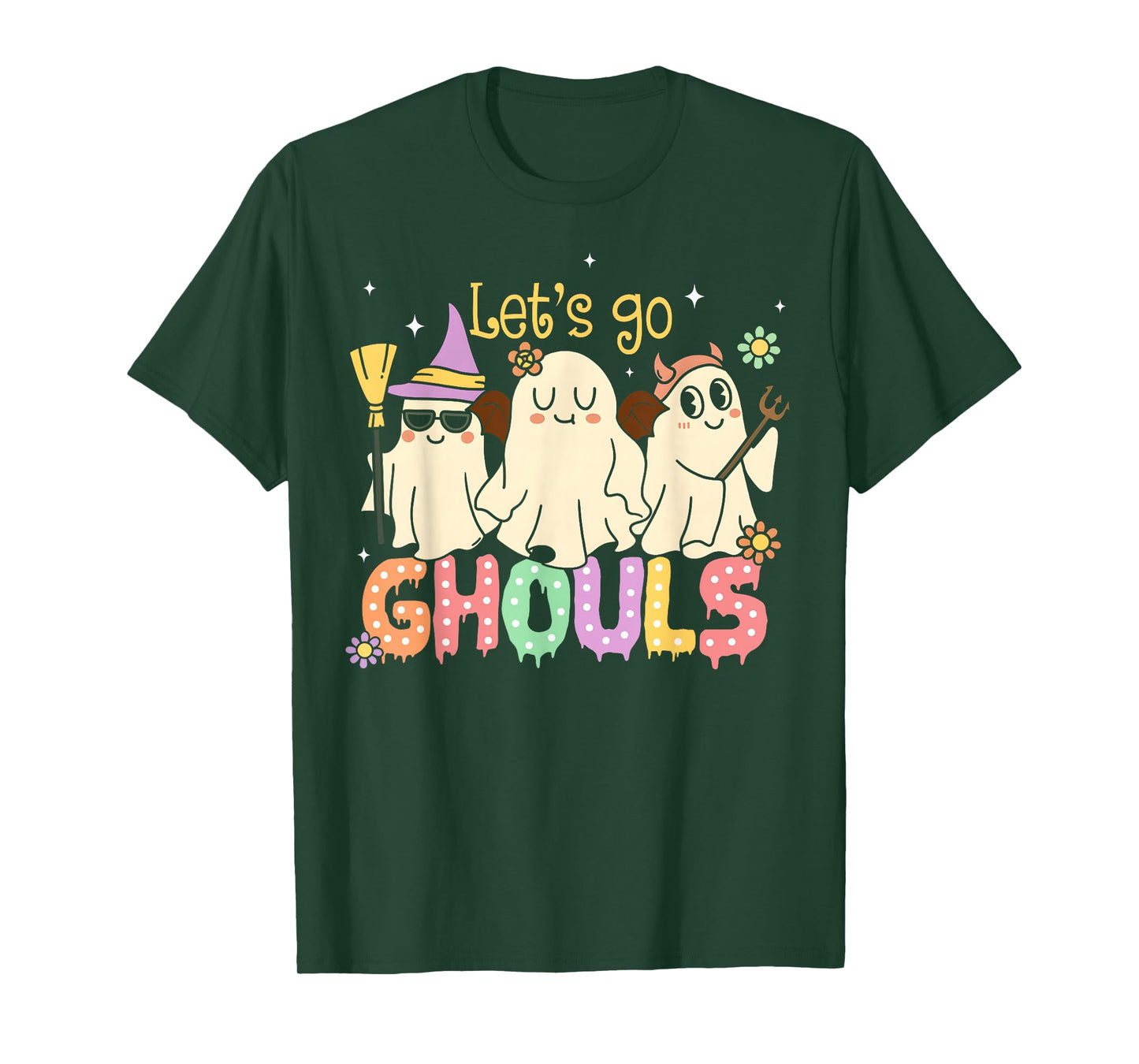 Let's Go Ghouls Halloween Ghost Retro Groovy Outfit Costume T-Shirt
